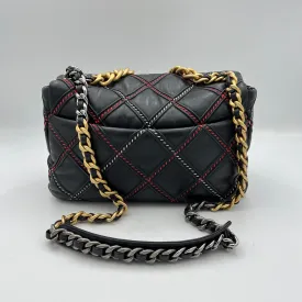 19 Flap Large Black Shoulder Bag in Lambskin, Gold hardware