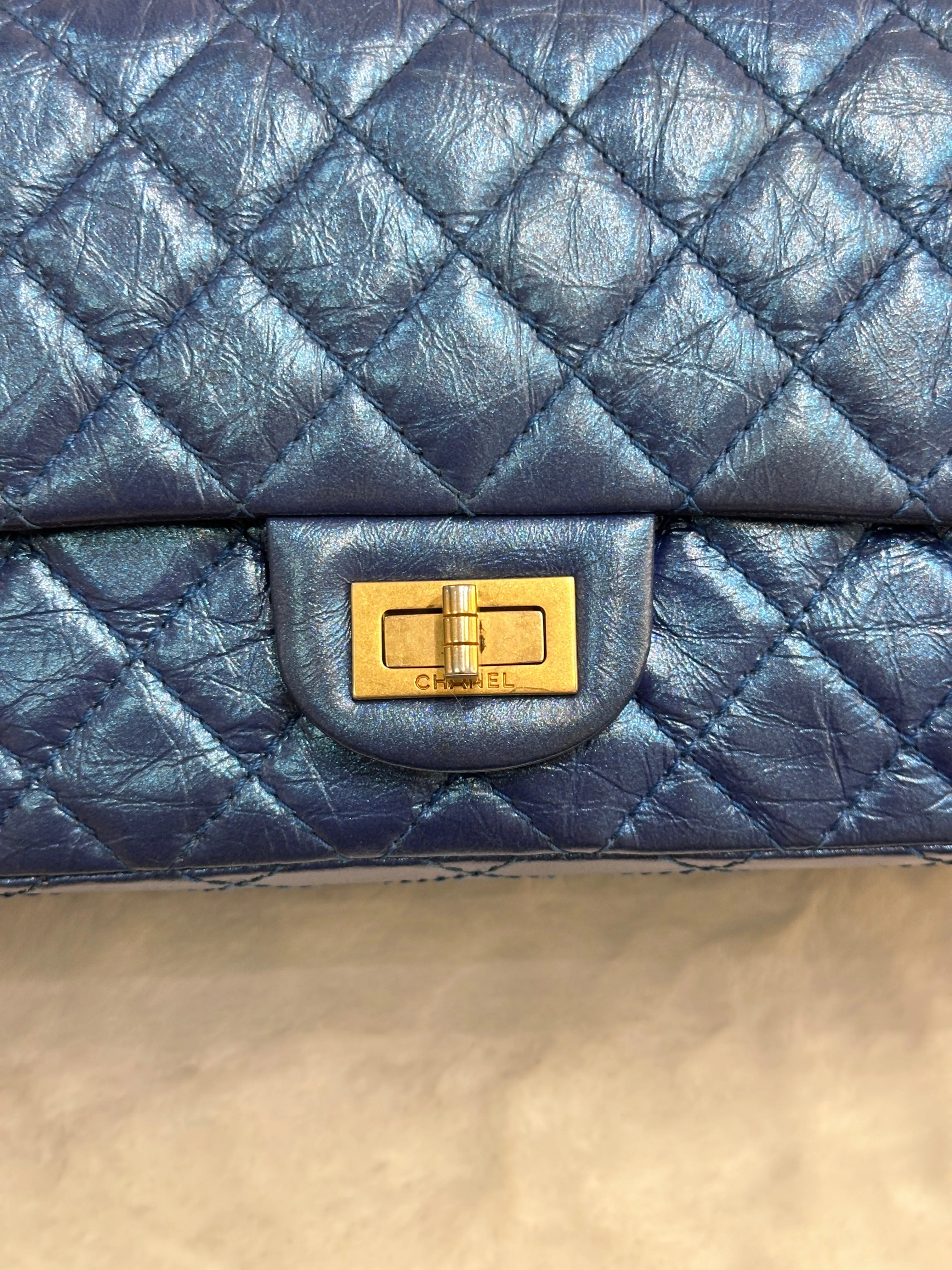 19A Chanel Iridescent Royal Electric Blue 2.55 225 Medium Reissue Flap Bag