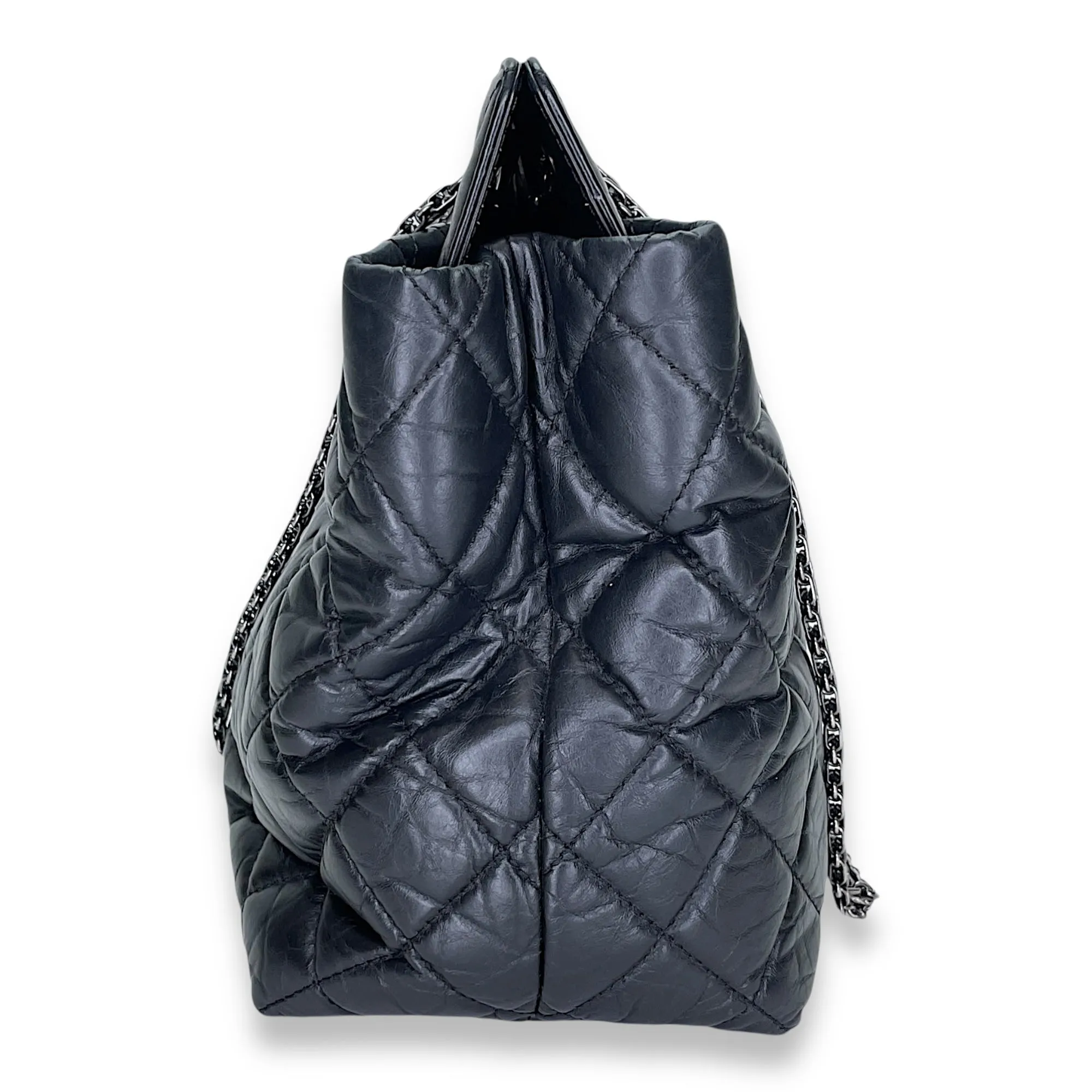 2.55 Black Tote Bag in Calfskin, Ruthenium hardware