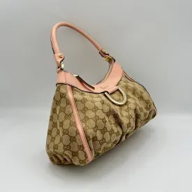 Abbey D Ring GG Monogram Brown Top Handle Bag in Canvas, Light Gold hardware