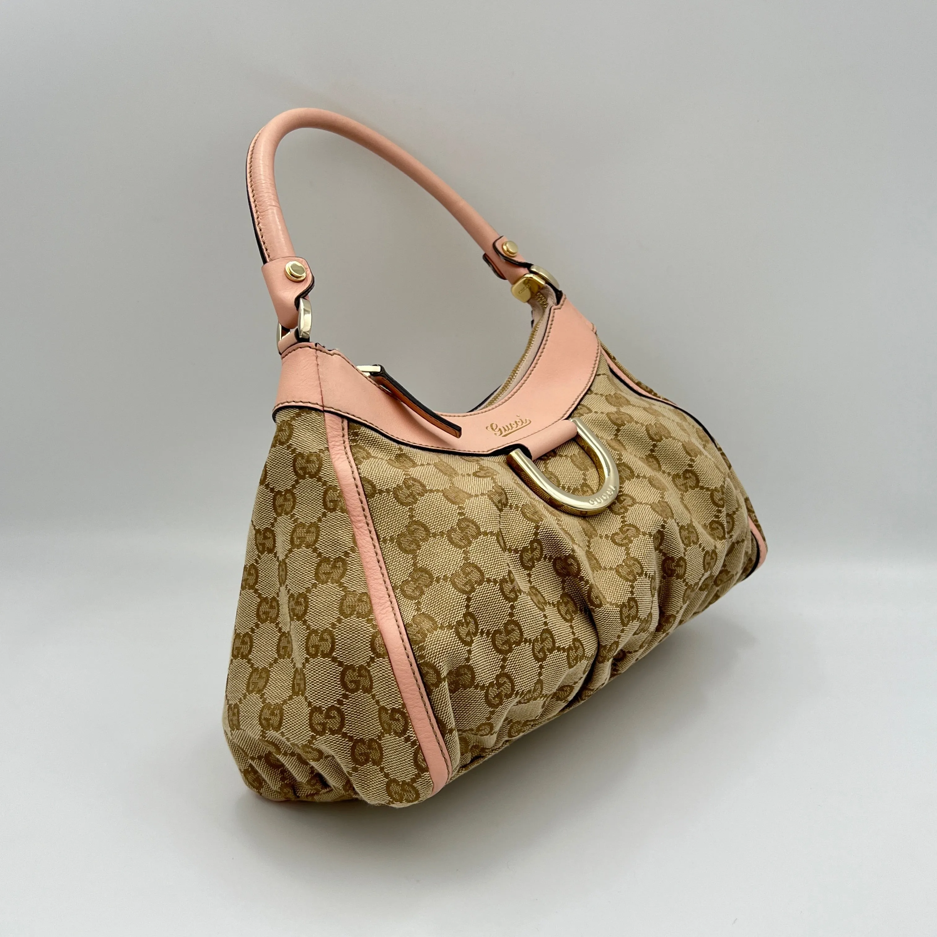 Abbey D Ring GG Monogram Brown Top Handle Bag in Canvas, Light Gold hardware