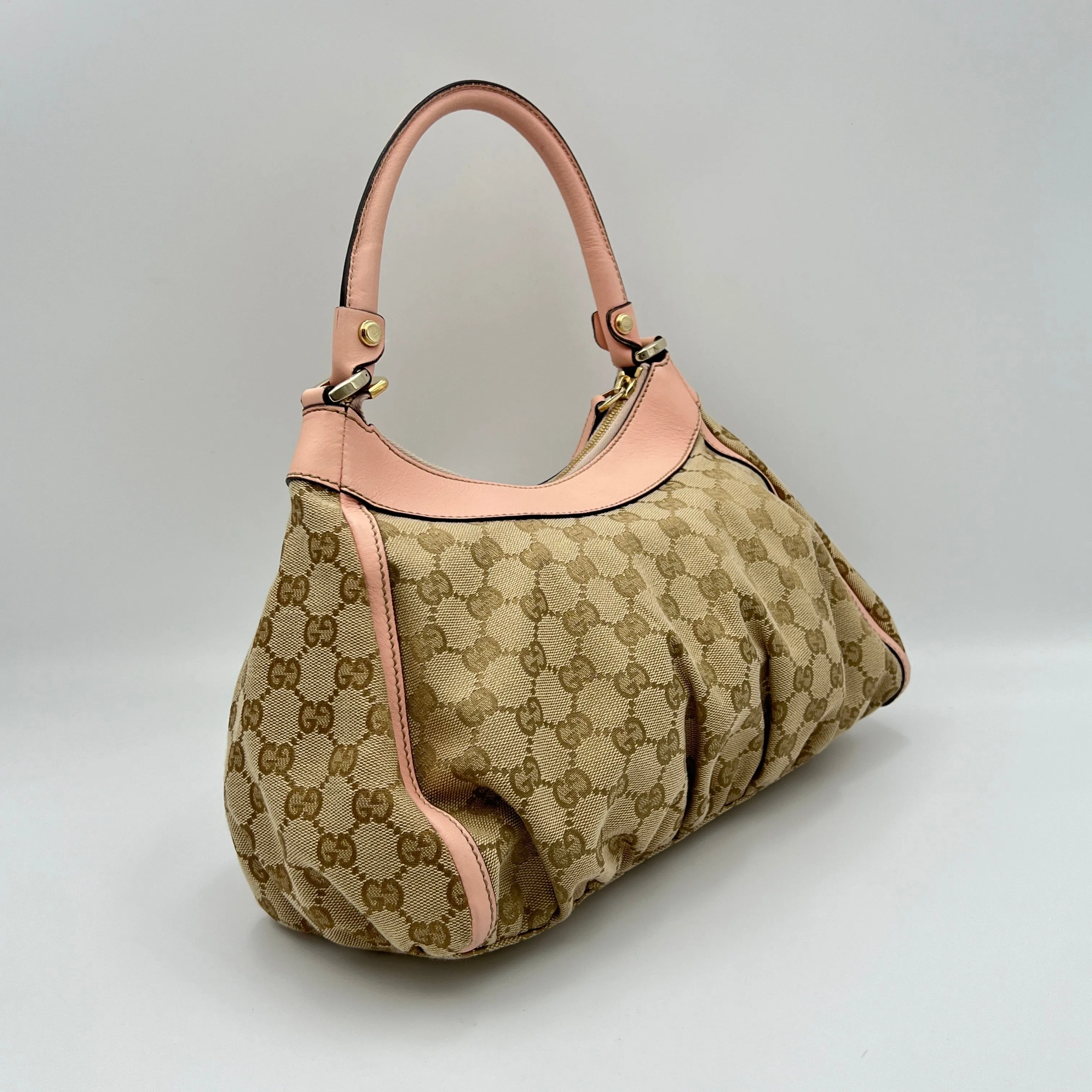 Abbey D Ring GG Monogram Brown Top Handle Bag in Canvas, Light Gold hardware