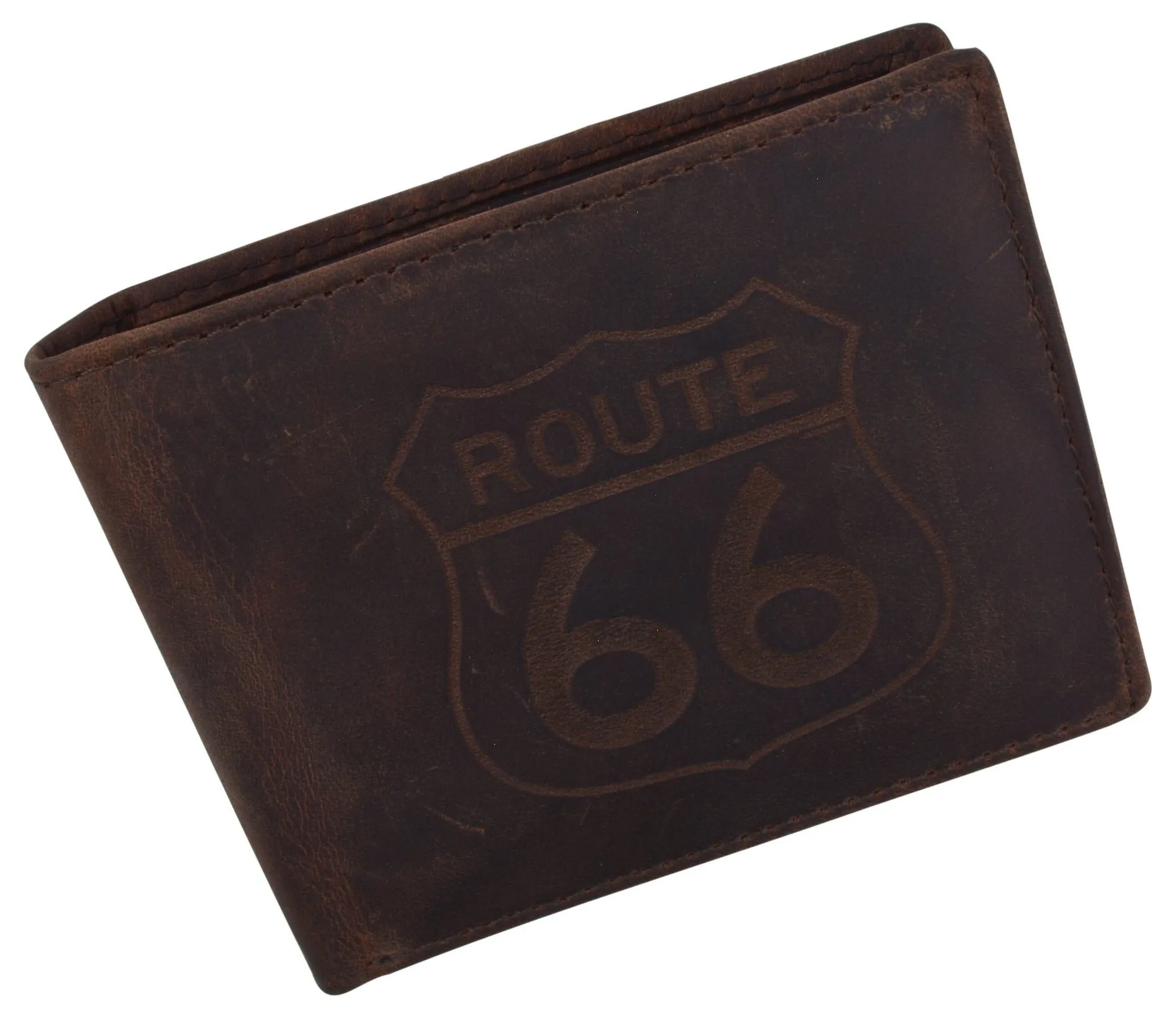 AFONiE RFID Rustic Men Wallet-Route66 Design Craft Stamp