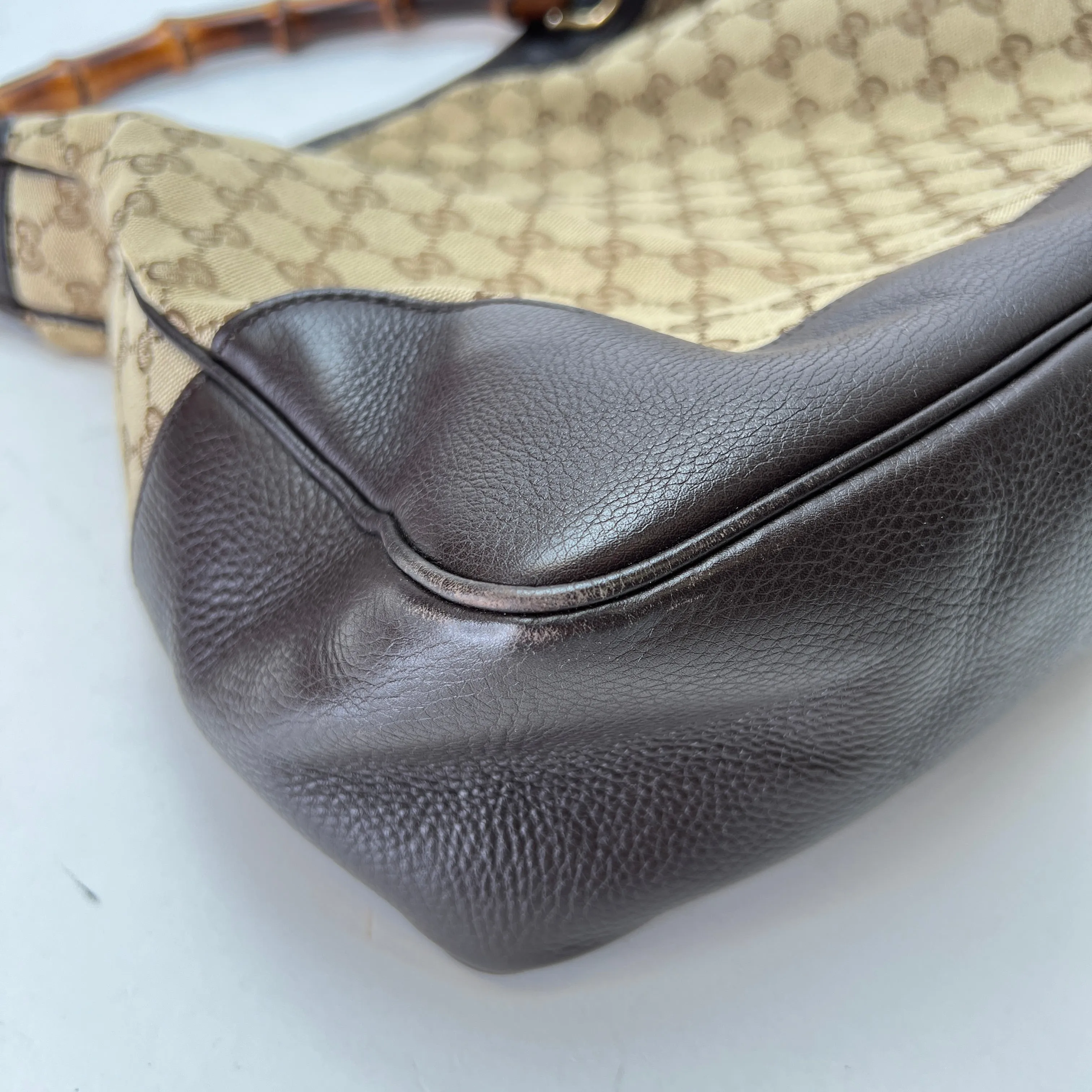 Bamboo Brown Shoulder Bag in Jacquard, Gold hardware