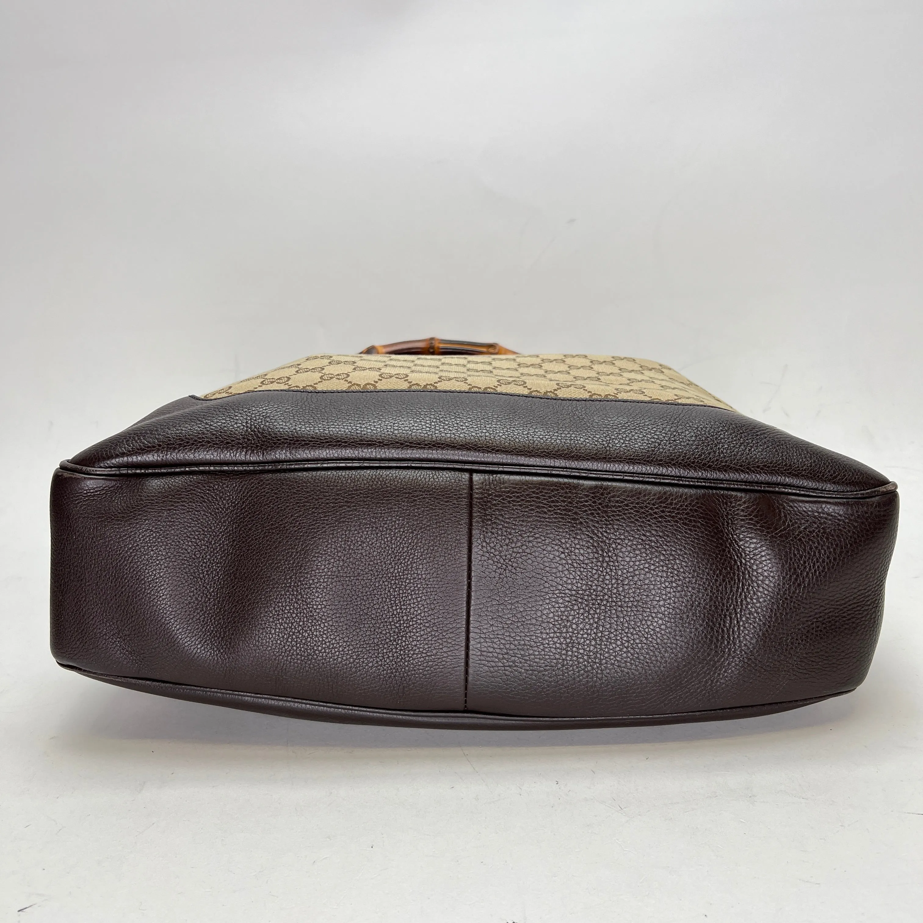 Bamboo Brown Shoulder Bag in Jacquard, Gold hardware