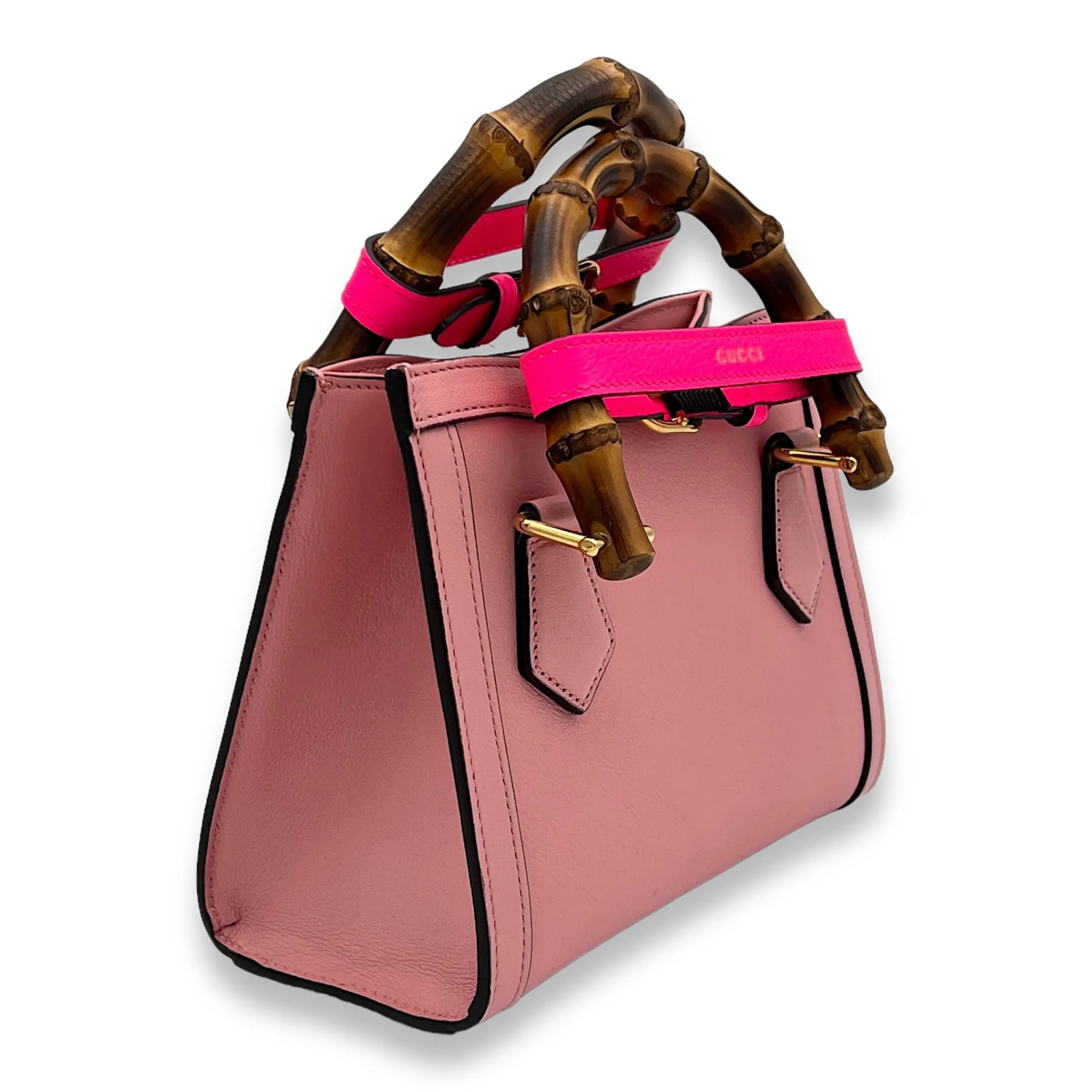 Bamboo Diana Mini Pink Top Handle Bag in Calfskin, Gold hardware