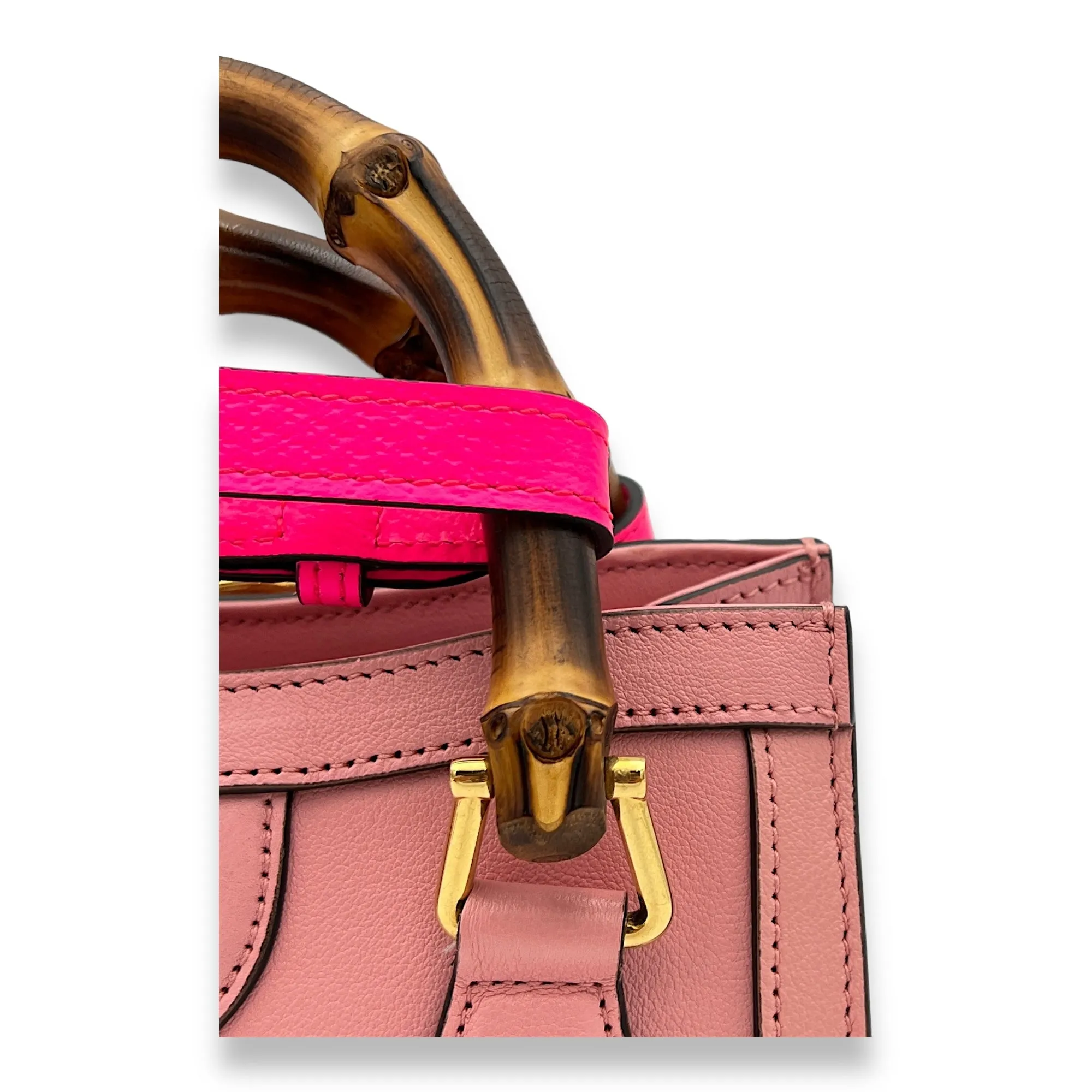 Bamboo Diana Mini Pink Top Handle Bag in Calfskin, Gold hardware