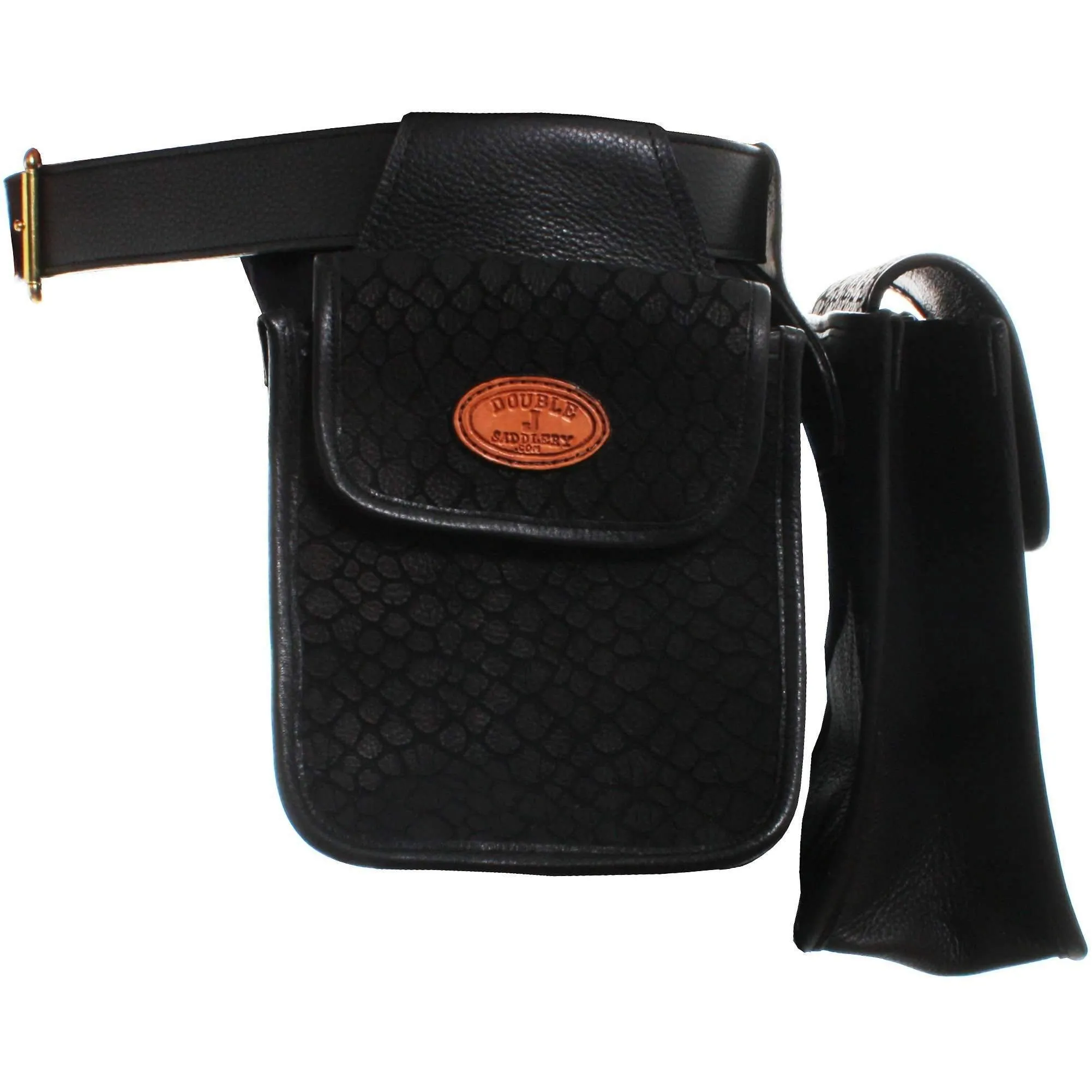 BB21 - Black Gator Print Suede Leather Bird Bag