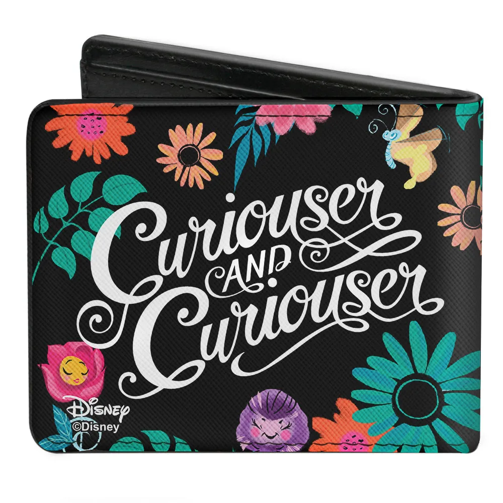 Bi-Fold Wallet - Alice Pose Silhouette   CURIOUSER AND CURIOUSER Floral Collage Black White Multi Color