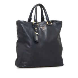 Black Prada Soft Calf Shopping Tote Satchel