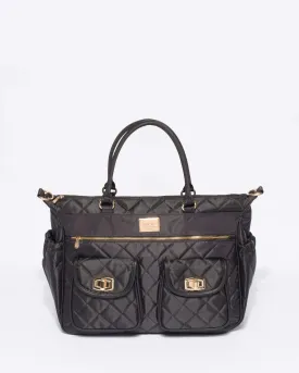 Black Quilted Baby Bag With Gold Hardware