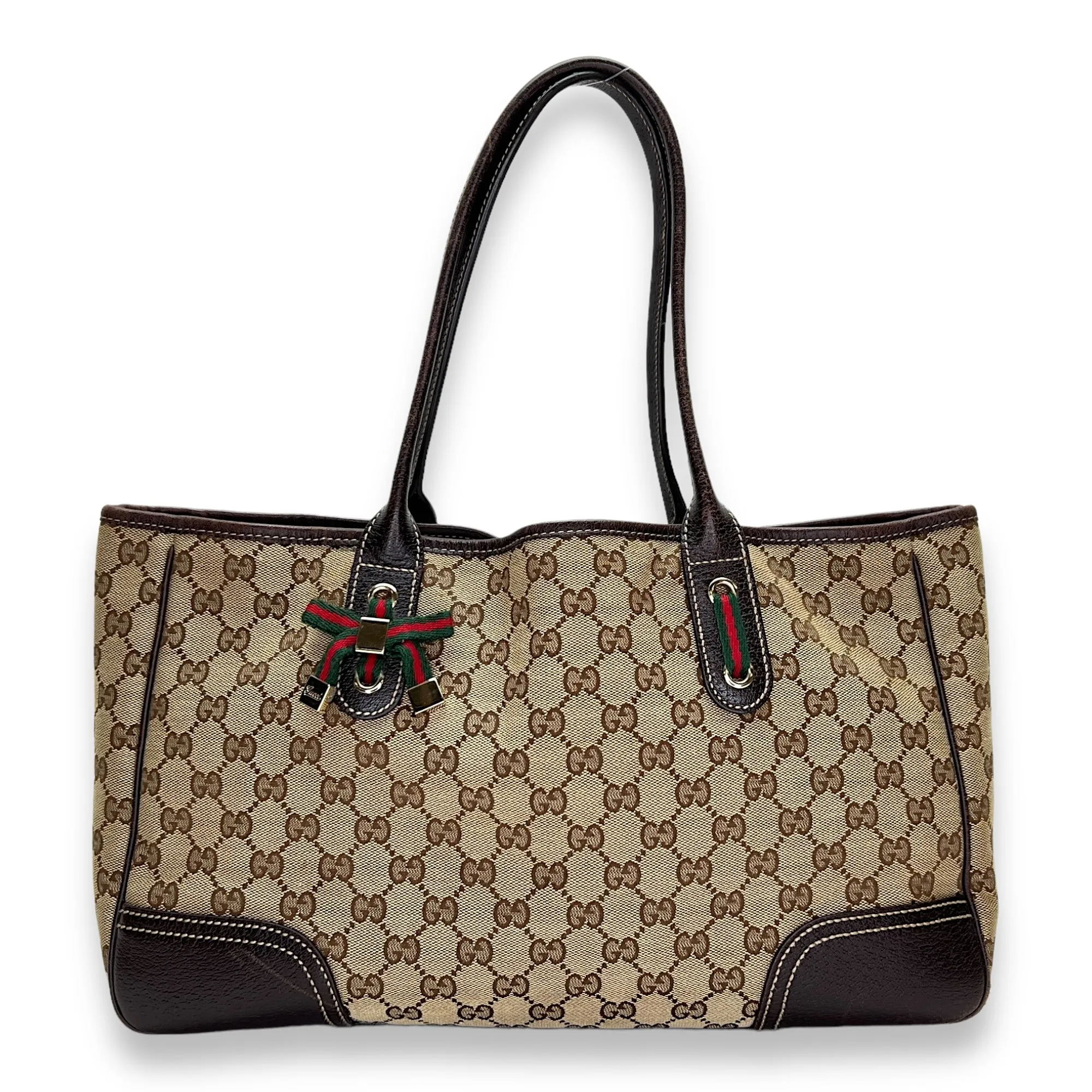 Bow GG Brown Tote Bag in Canvas, Gold hardware