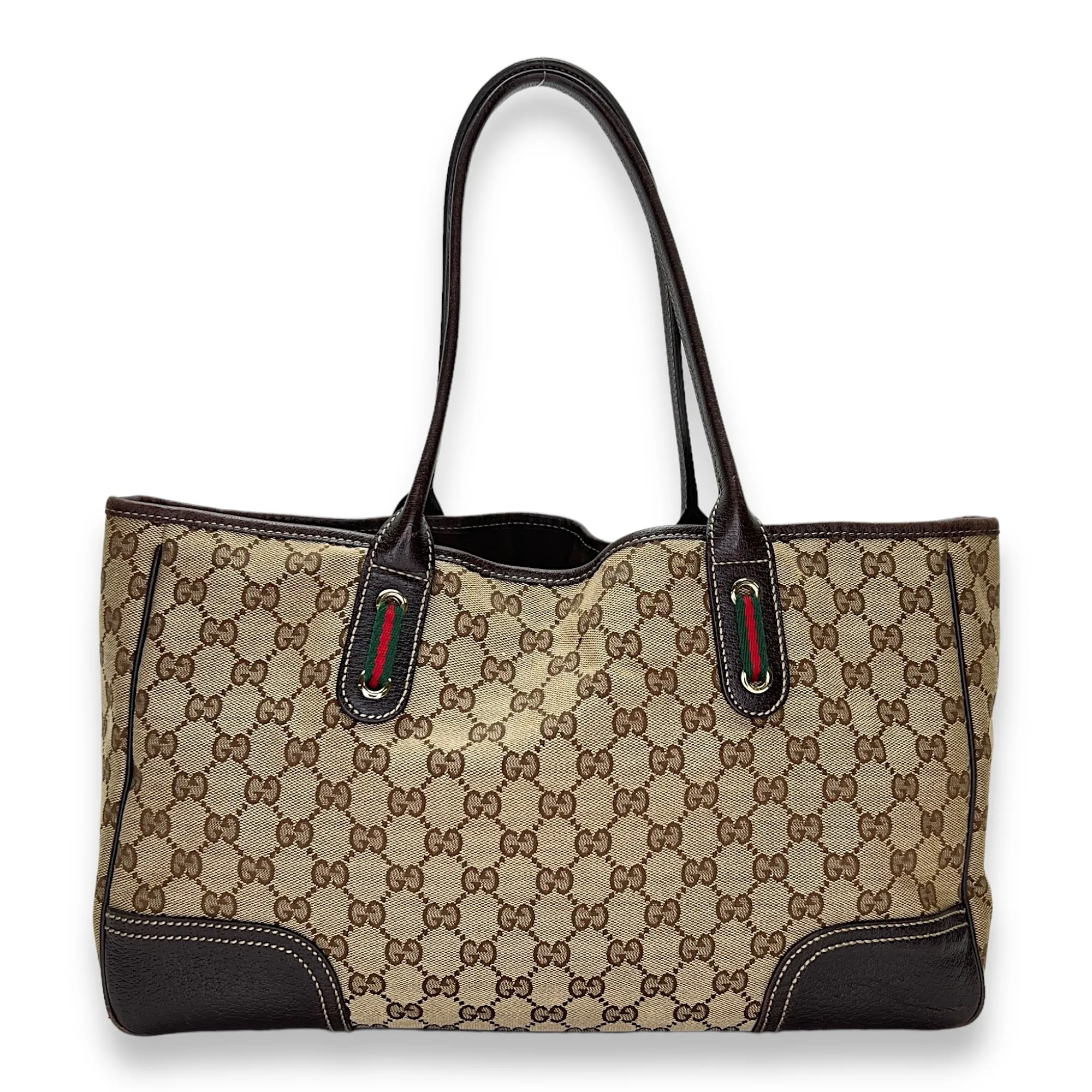 Bow GG Brown Tote Bag in Canvas, Gold hardware