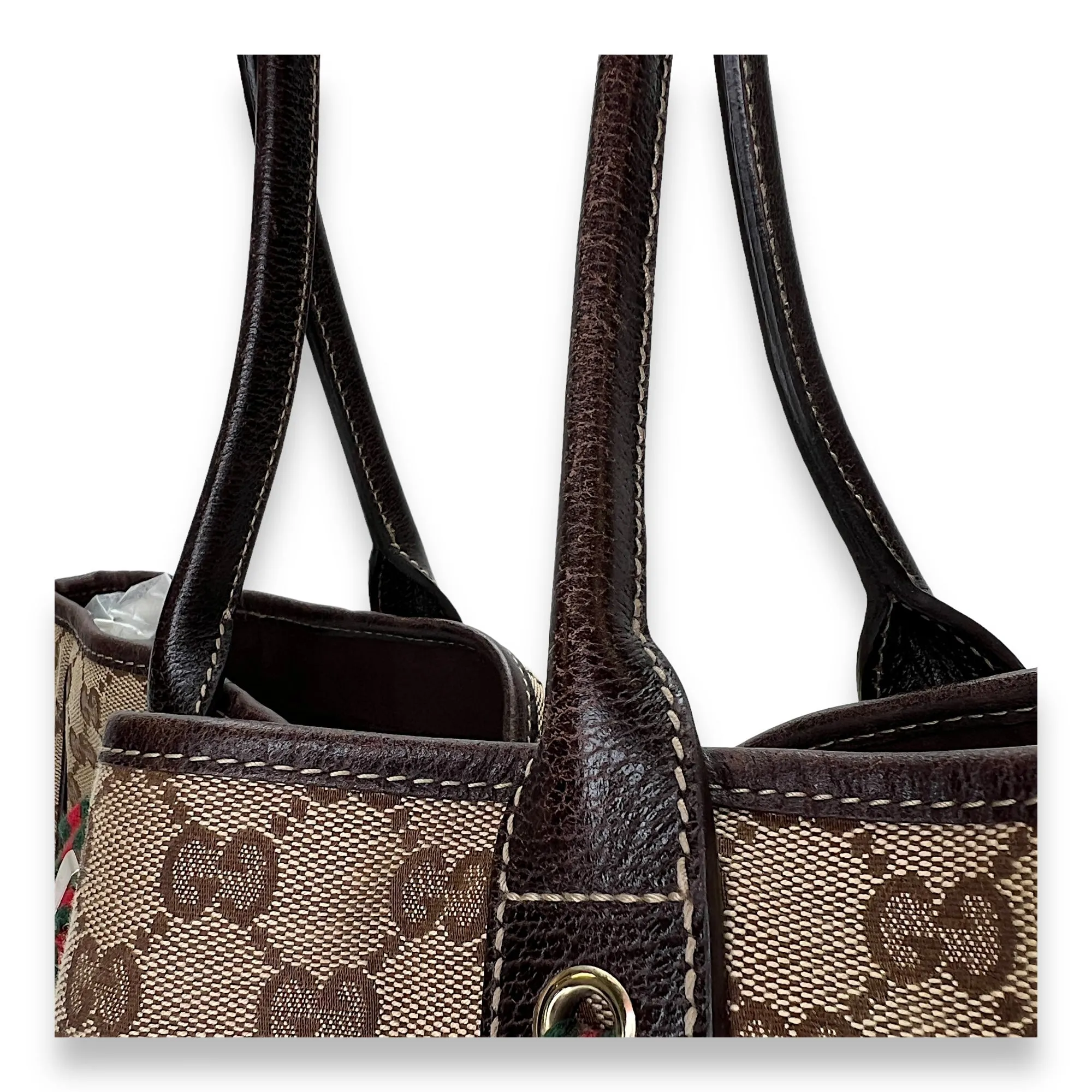 Bow GG Brown Tote Bag in Canvas, Gold hardware