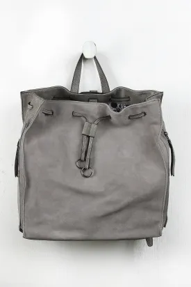 Boxy Suede And Leather Drawstring Backpack