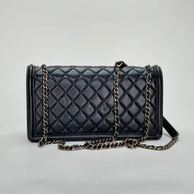 Boy Brick Studded Horizontal Flap Black Crossbody Bag in Lambskin, Brushed Gold hardware