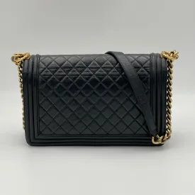 Boy Large Black Shoulder Bag in Lambskin, Gold hardware