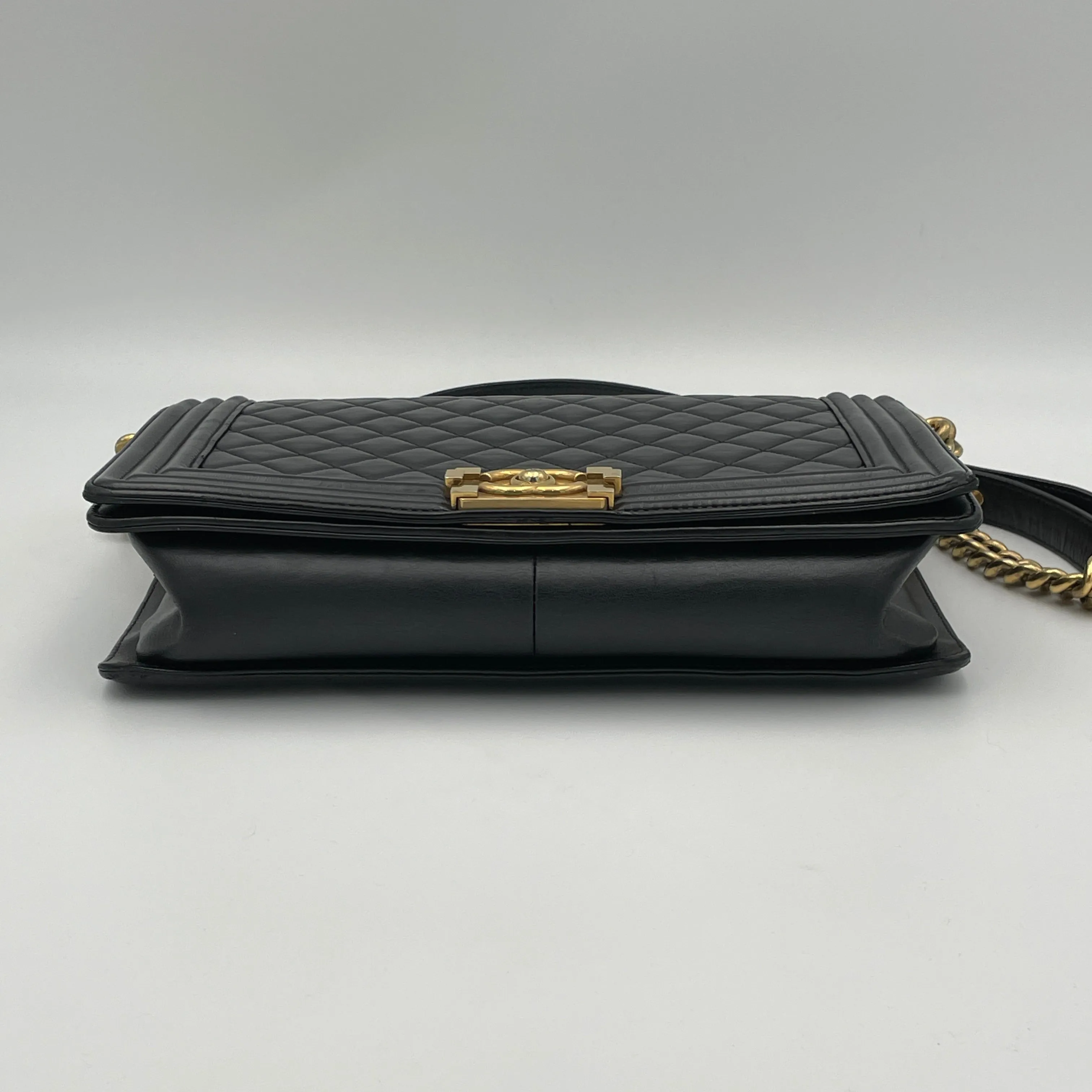 Boy Large Black Shoulder Bag in Lambskin, Gold hardware