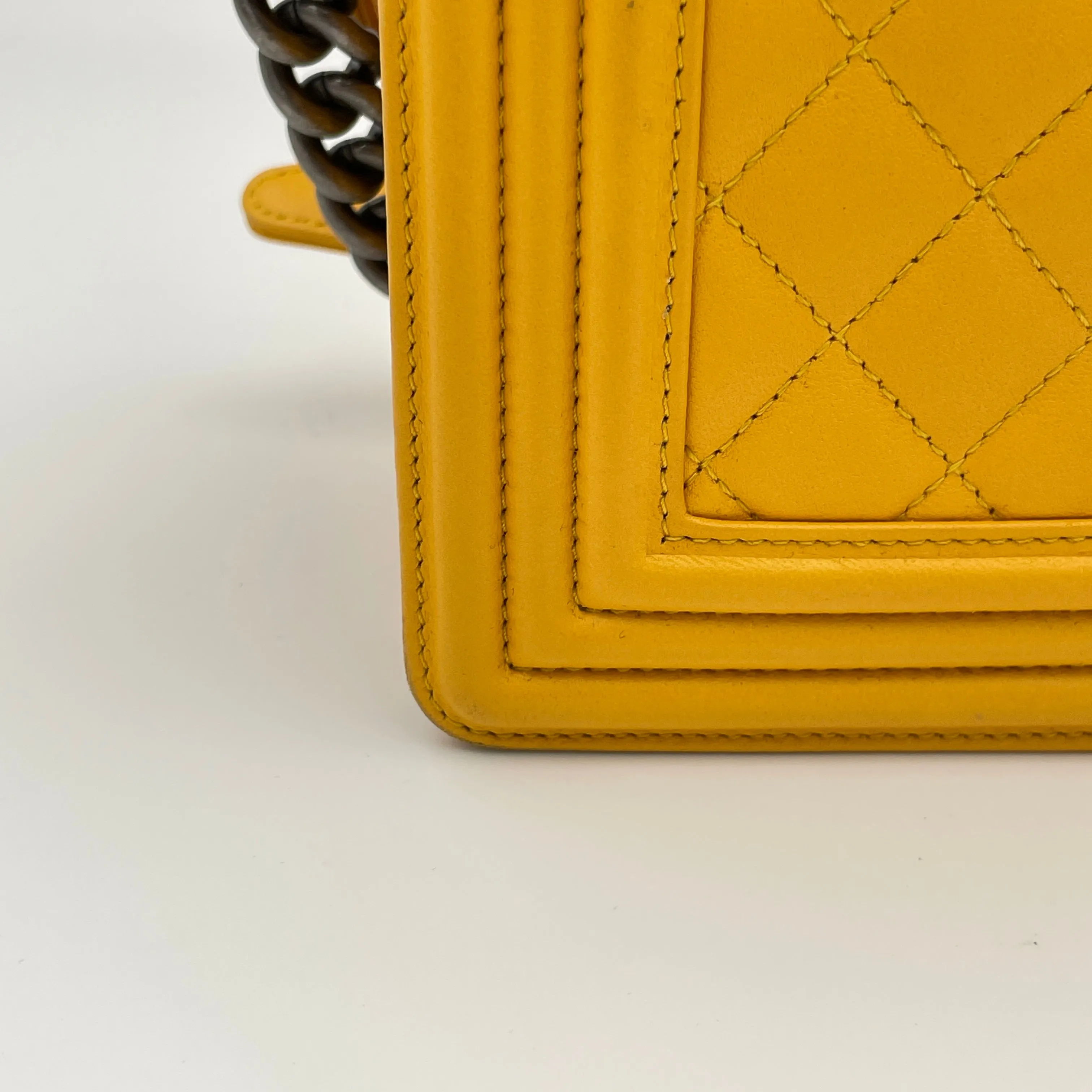 Boy Large Yellow Shoulder Bag in Lambskin, Ruthenium hardware