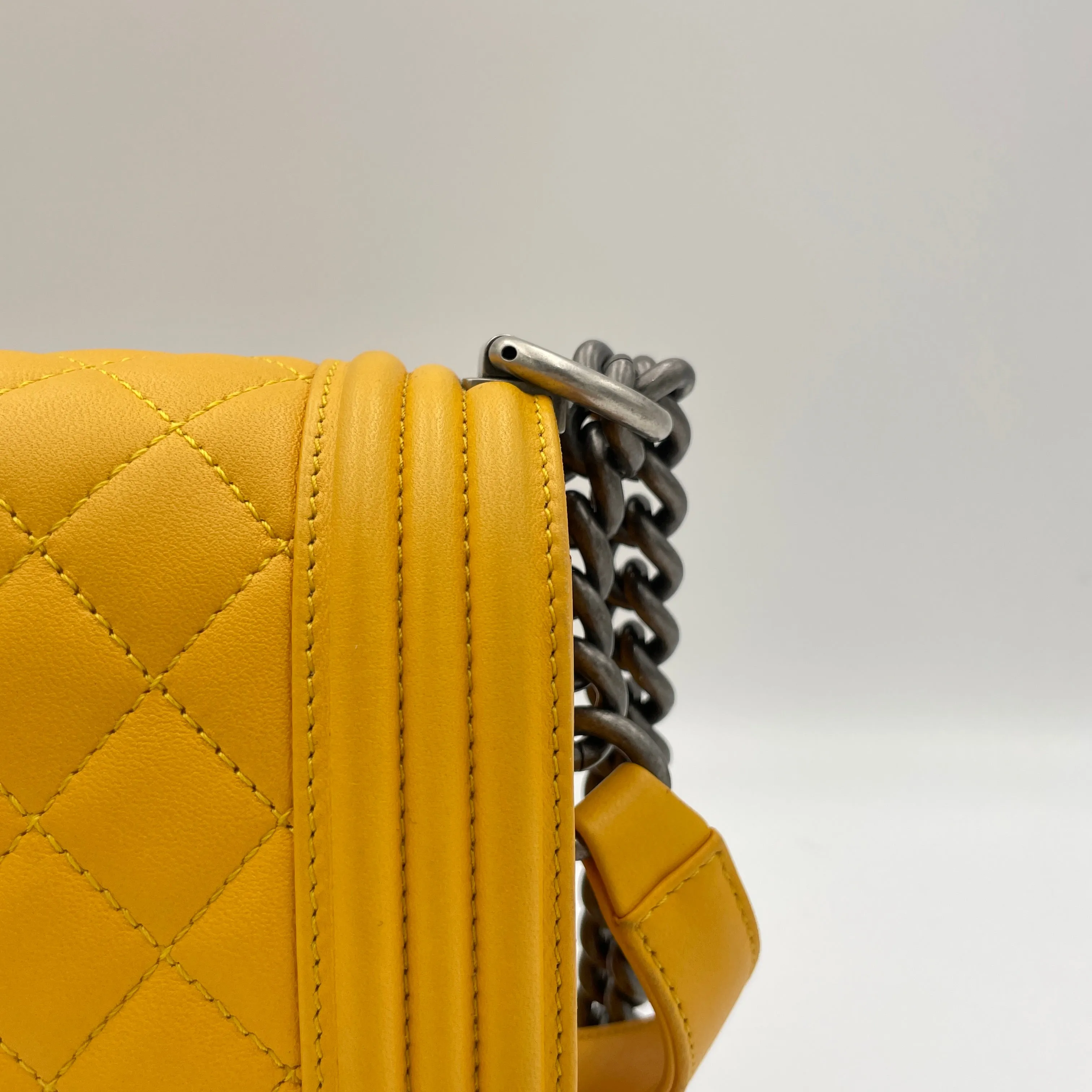 Boy Large Yellow Shoulder Bag in Lambskin, Ruthenium hardware