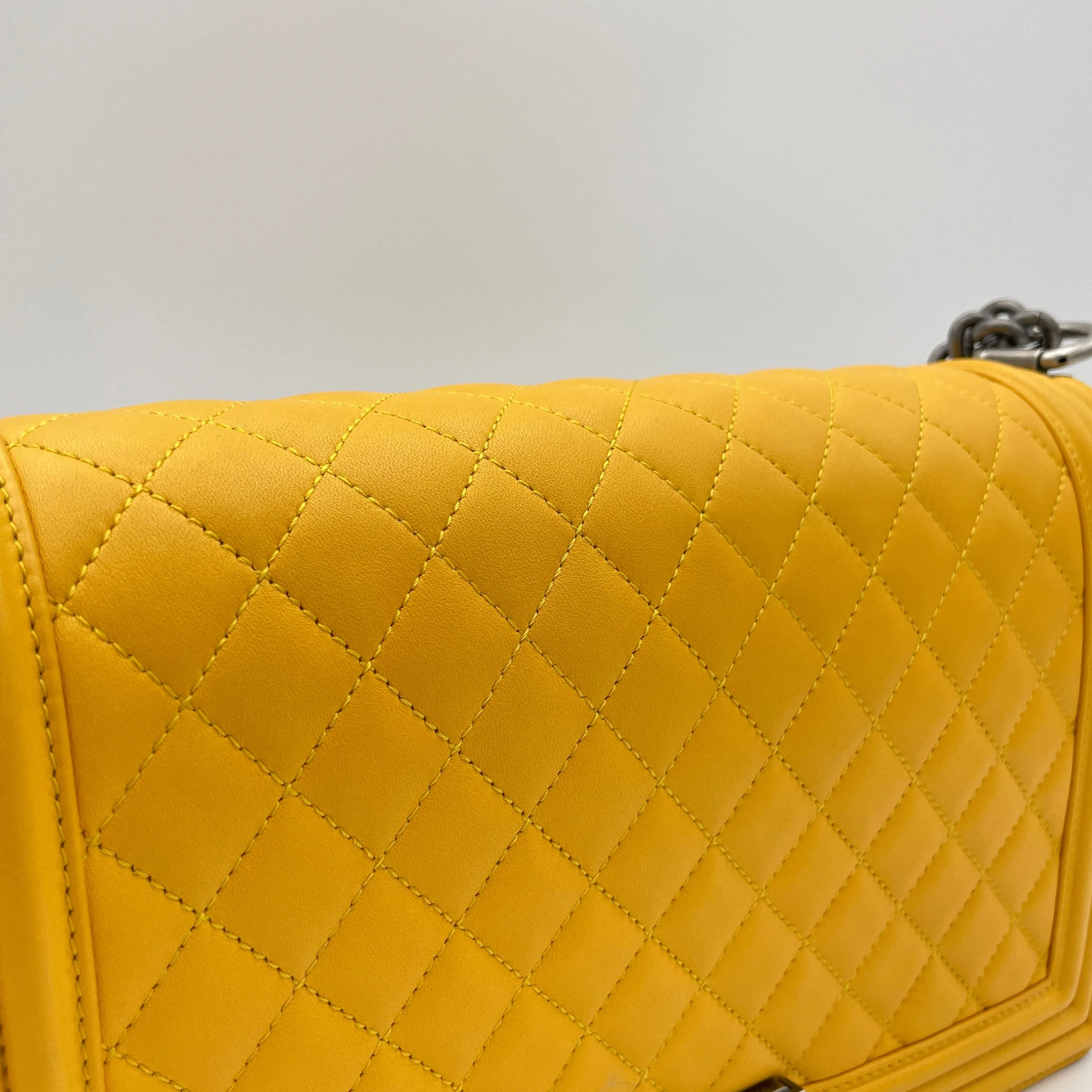 Boy Large Yellow Shoulder Bag in Lambskin, Ruthenium hardware