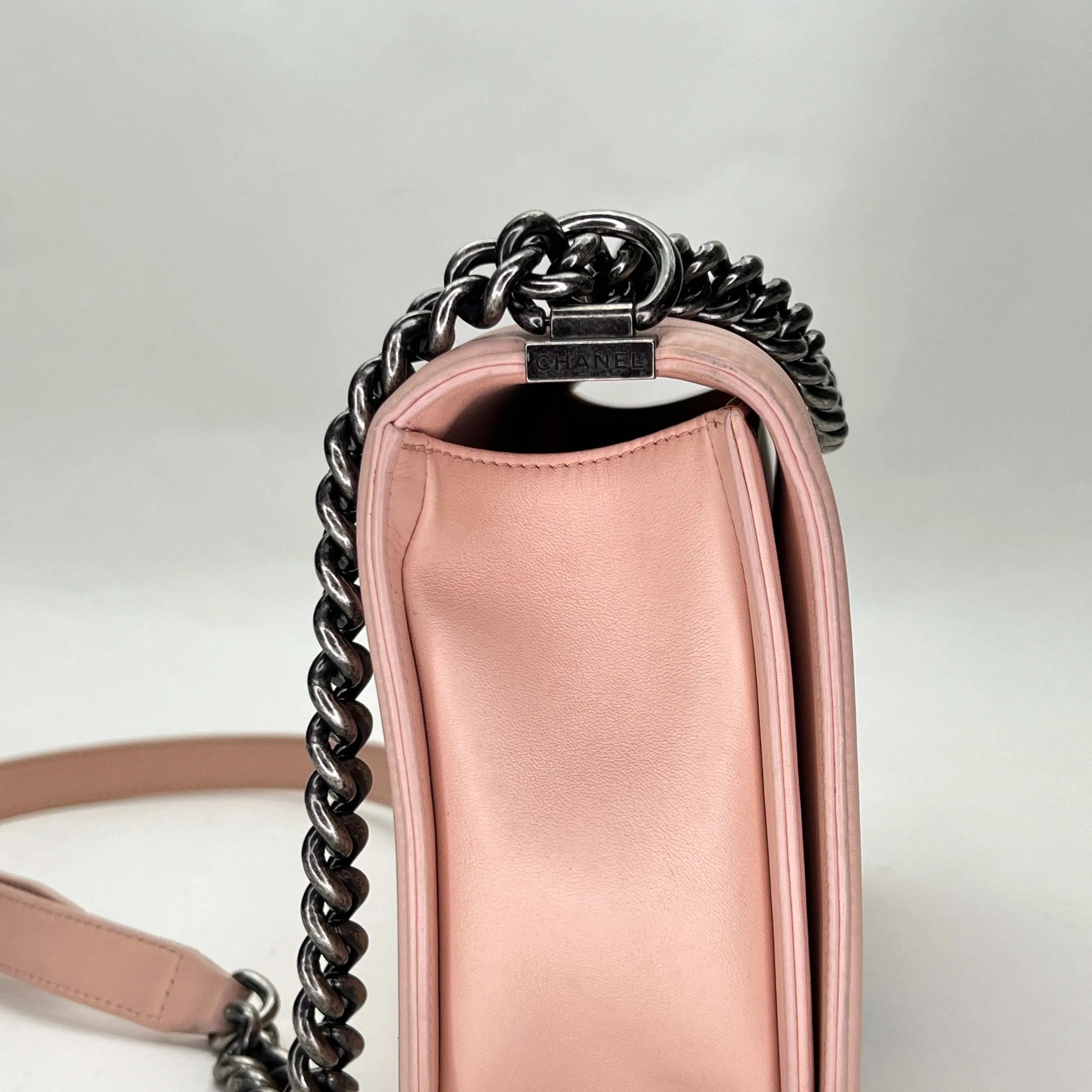 Boy New Medium Coral Shoulder Bag in Calfskin, Ruthenium hardware