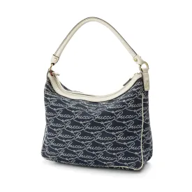 Calligraphy Navy Shoulder Bag in Denim, Light Gold hardware