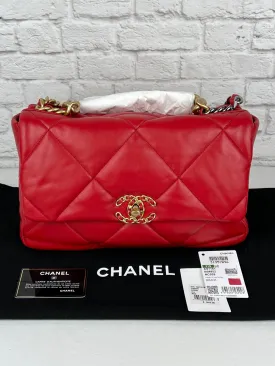 Chanel 19 Lage Quilted Handbag, NEW, RED