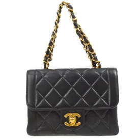 CHANEL 1994-1996 Border Flap Handbag Mini Black Lambskin 54890