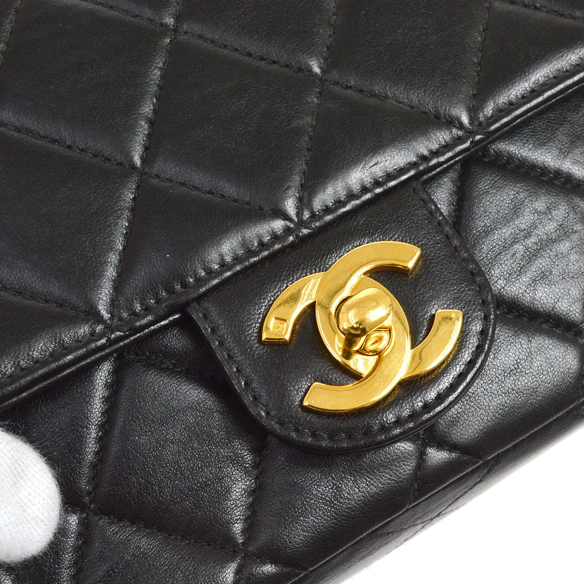 CHANEL 1994-1996 Border Flap Handbag Mini Black Lambskin 54890