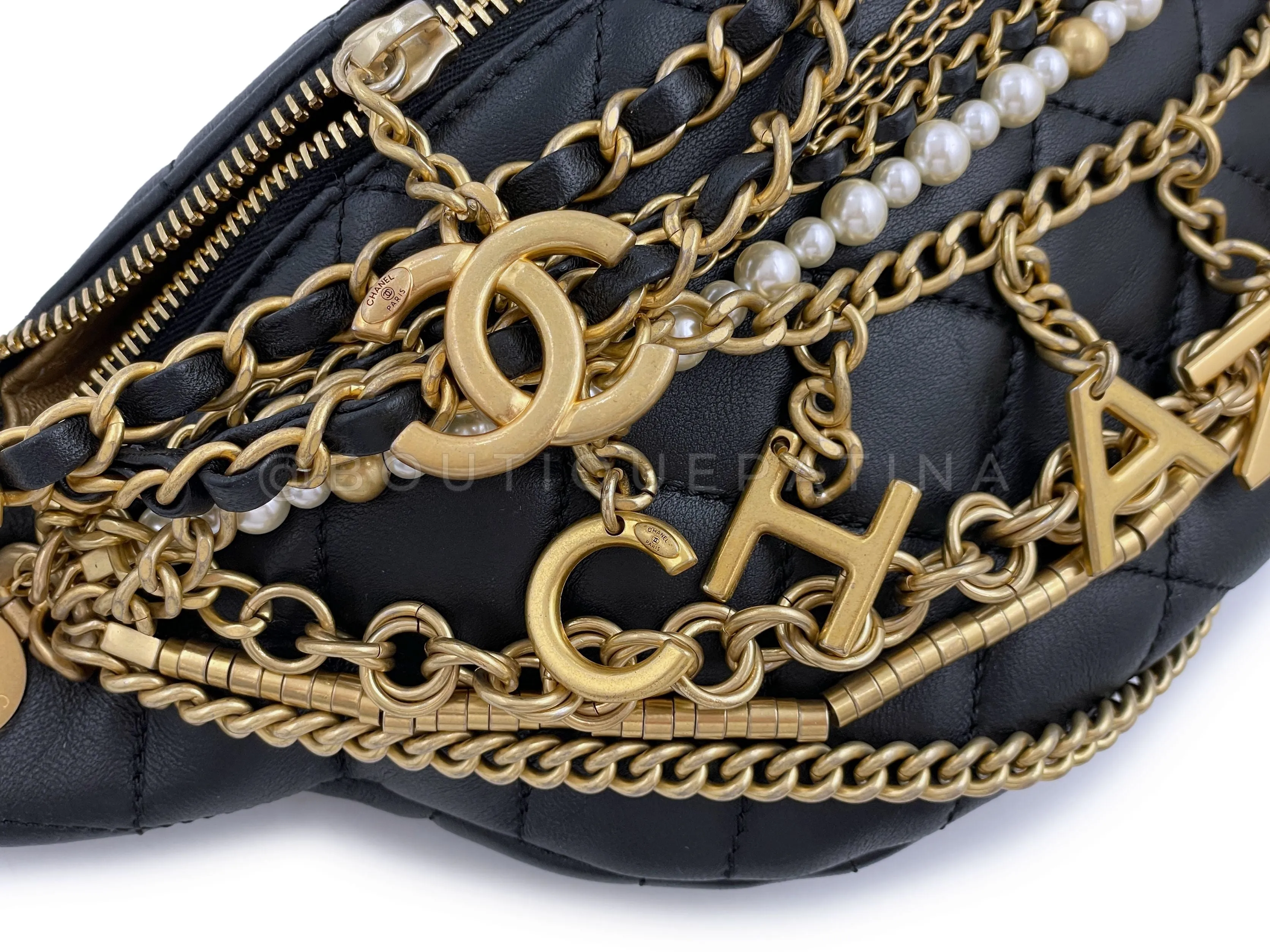 Chanel 19A Black All About Chains Fanny Pack Belt Bag