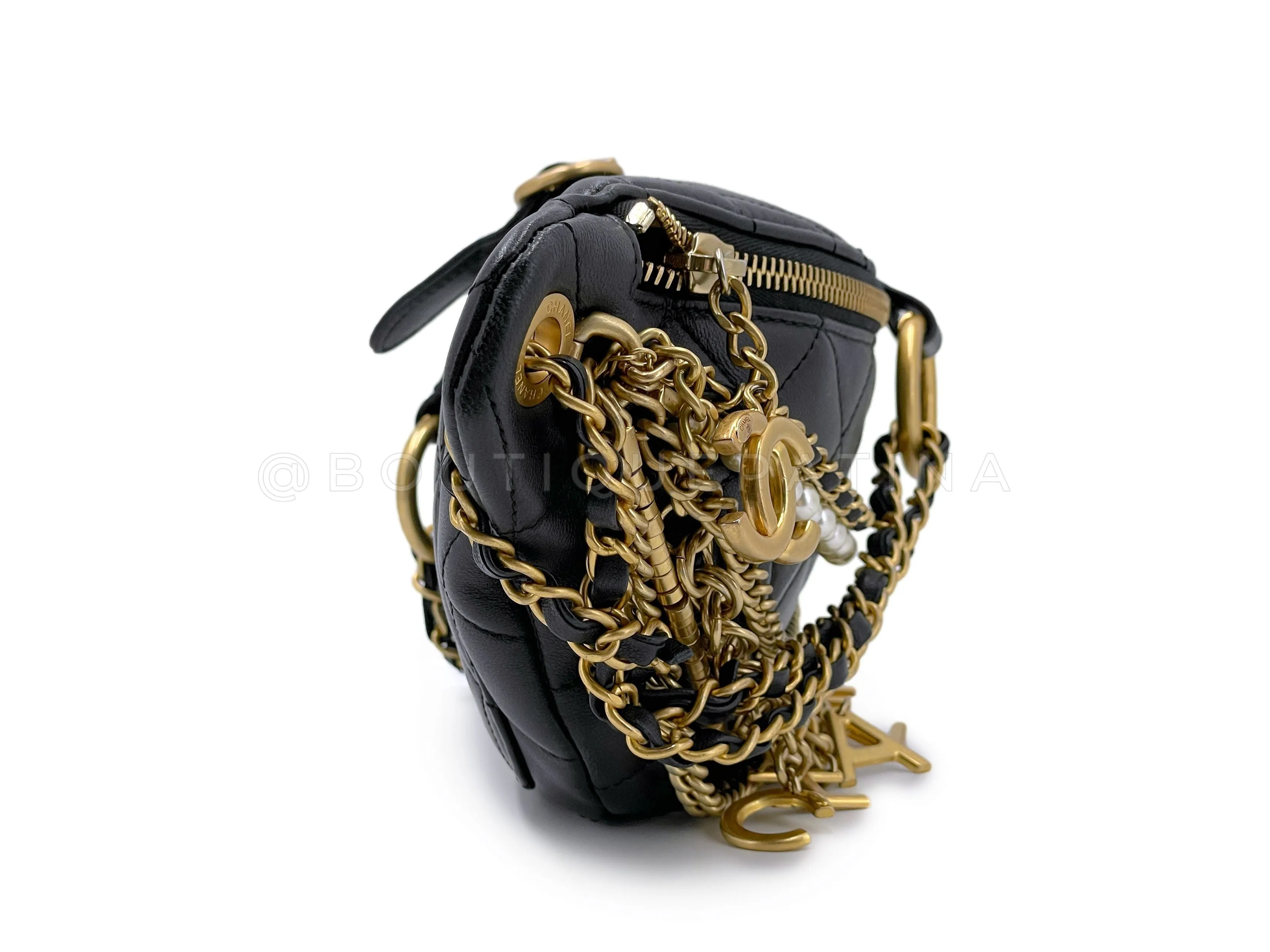 Chanel 19A Black All About Chains Fanny Pack Belt Bag