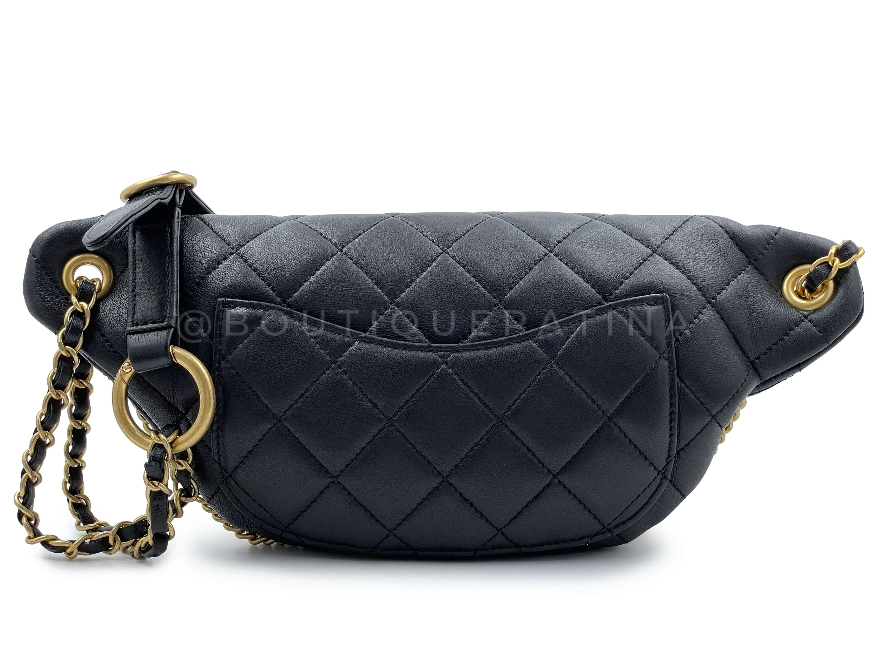 Chanel 19A Black All About Chains Fanny Pack Belt Bag