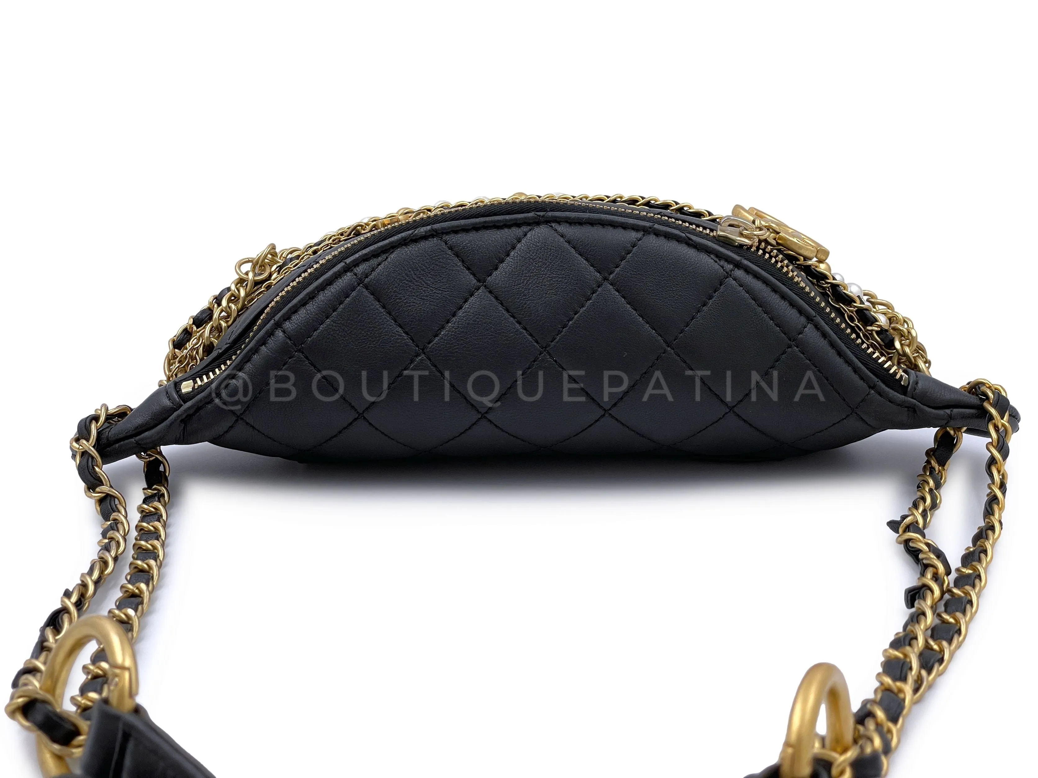 Chanel 19A Black All About Chains Fanny Pack Belt Bag