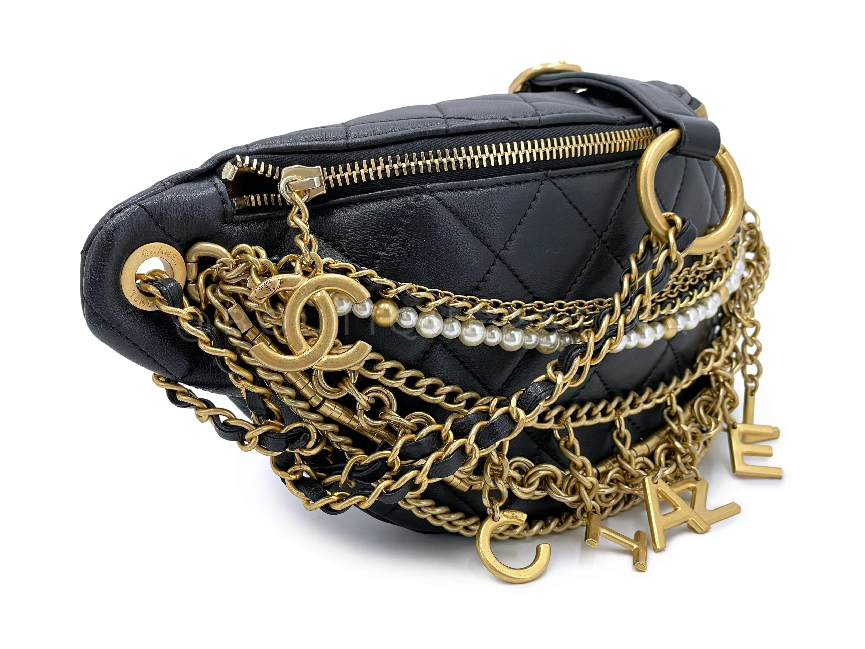 Chanel 19A Black All About Chains Fanny Pack Belt Bag