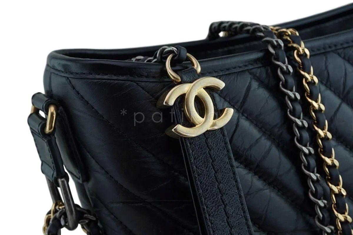 Chanel Black Calfskin Medium Chevron Gabrielle Hobo Bag