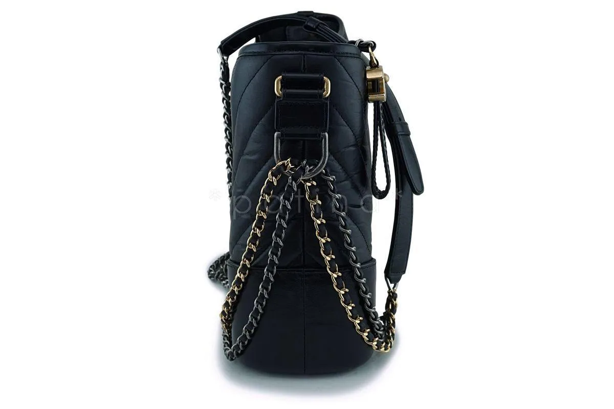 Chanel Black Calfskin Medium Chevron Gabrielle Hobo Bag