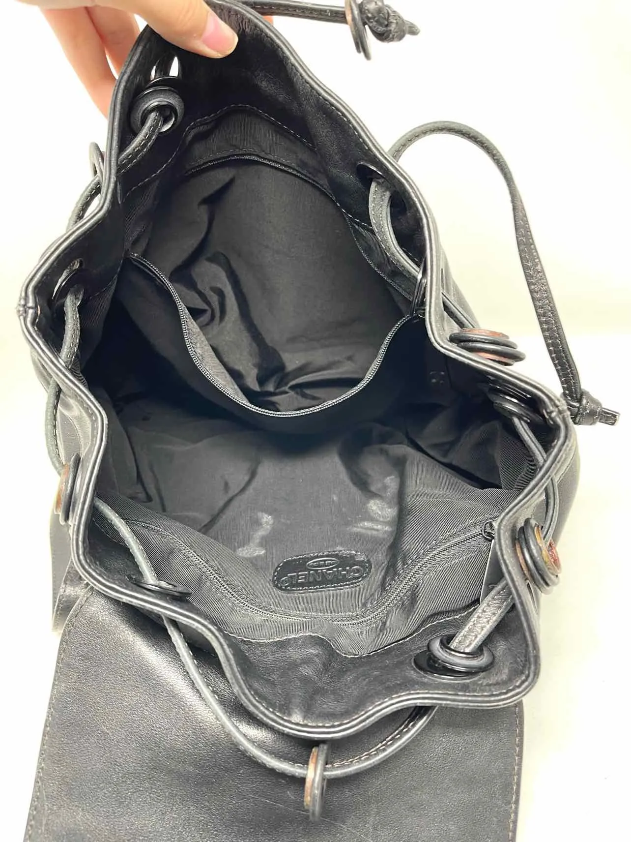 Chanel Black Drawstring Leather AS IS Designer BackPack