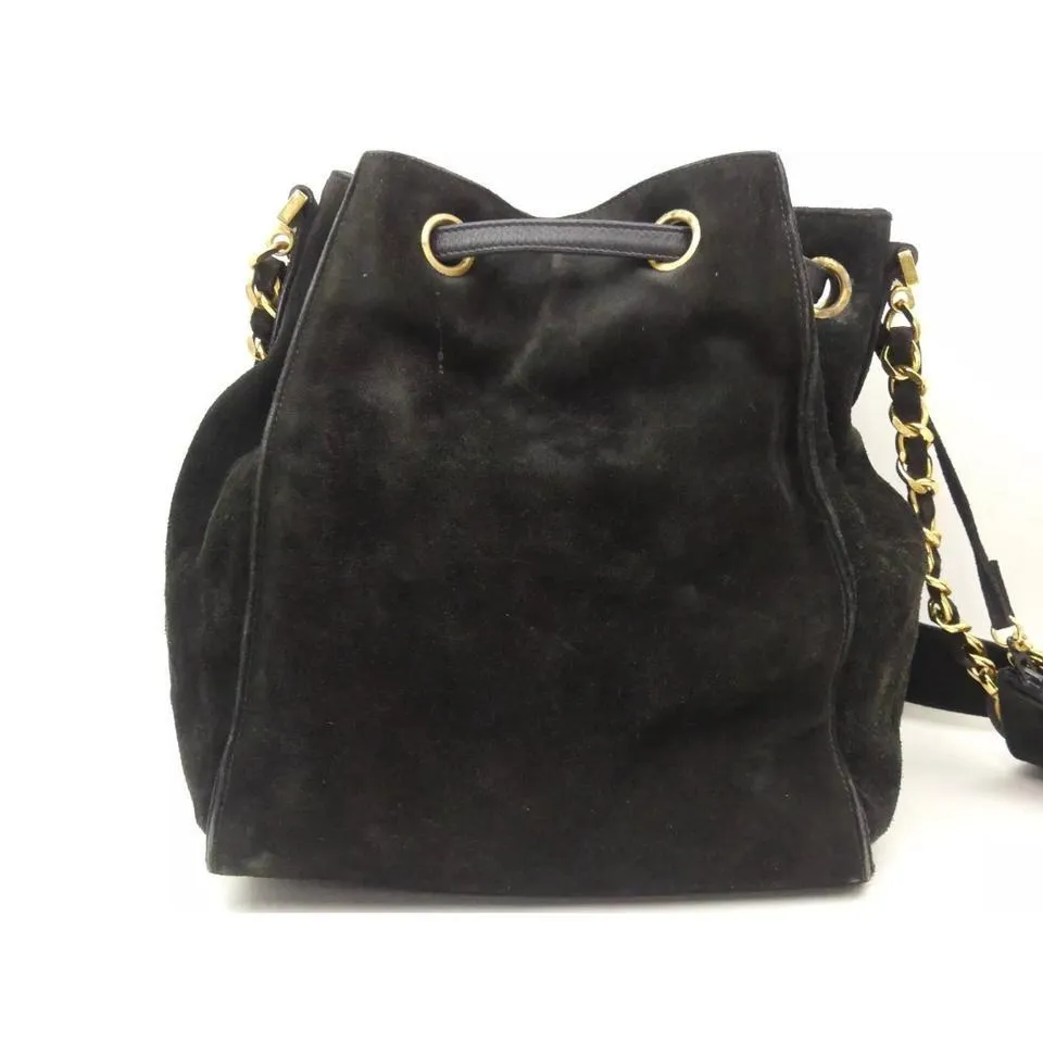 CHANEL Black Vintage Suede CC Chain Bucket Backpack Shoulder Bag