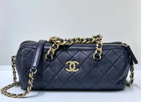 CHANEL Bowling chain handbag Womens shoulder bag Navy Blue GHW