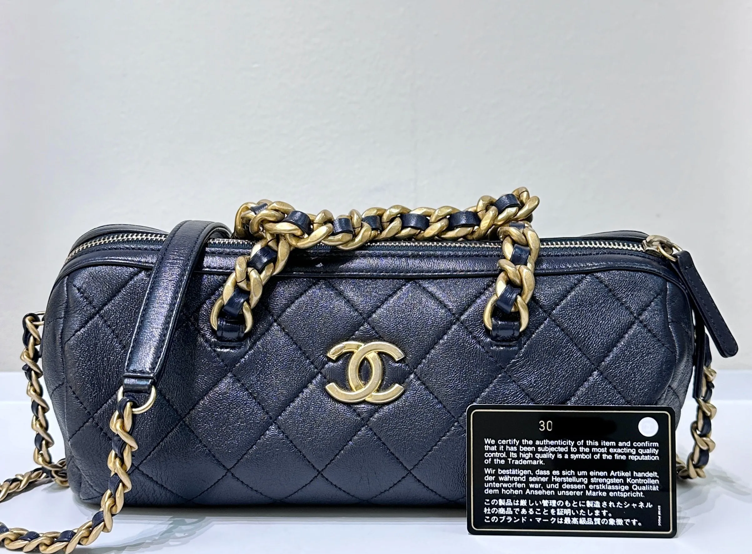 CHANEL Bowling chain handbag Womens shoulder bag Navy Blue GHW