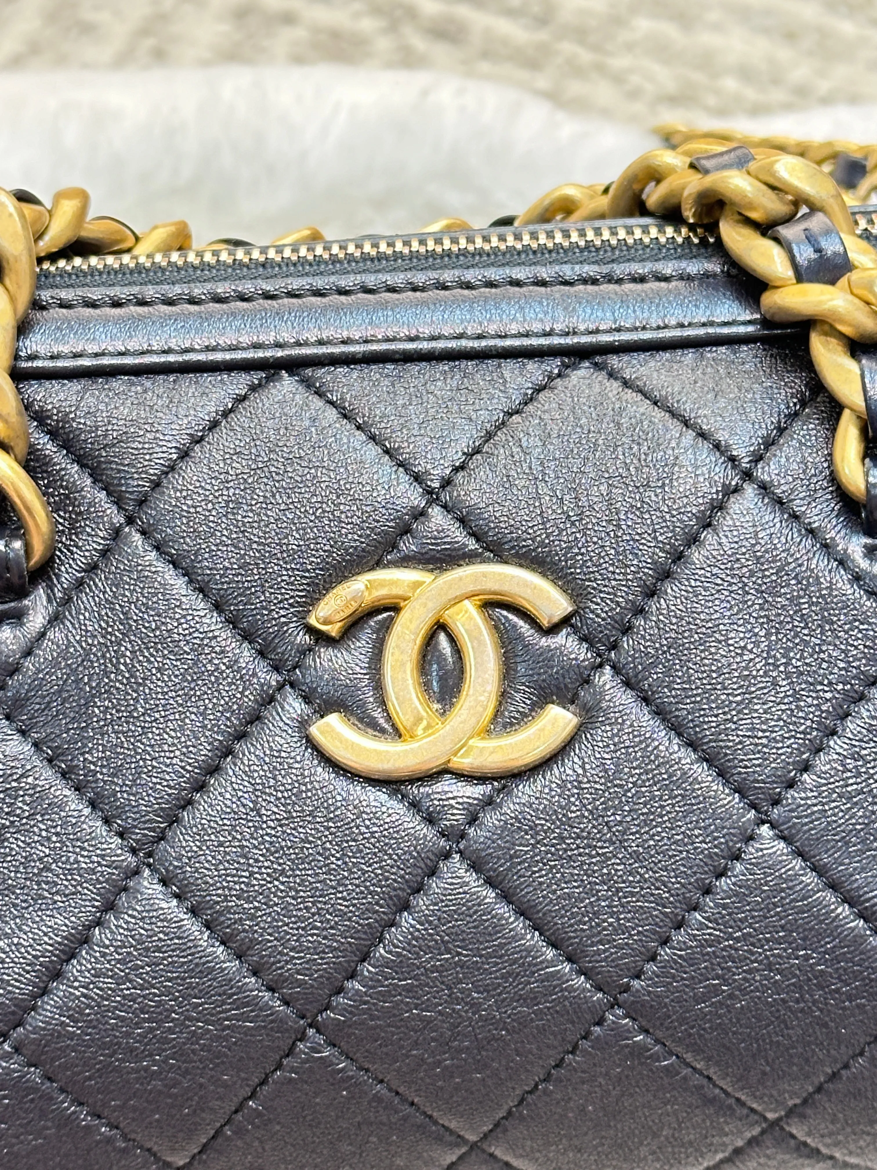 CHANEL Bowling chain handbag Womens shoulder bag Navy Blue GHW