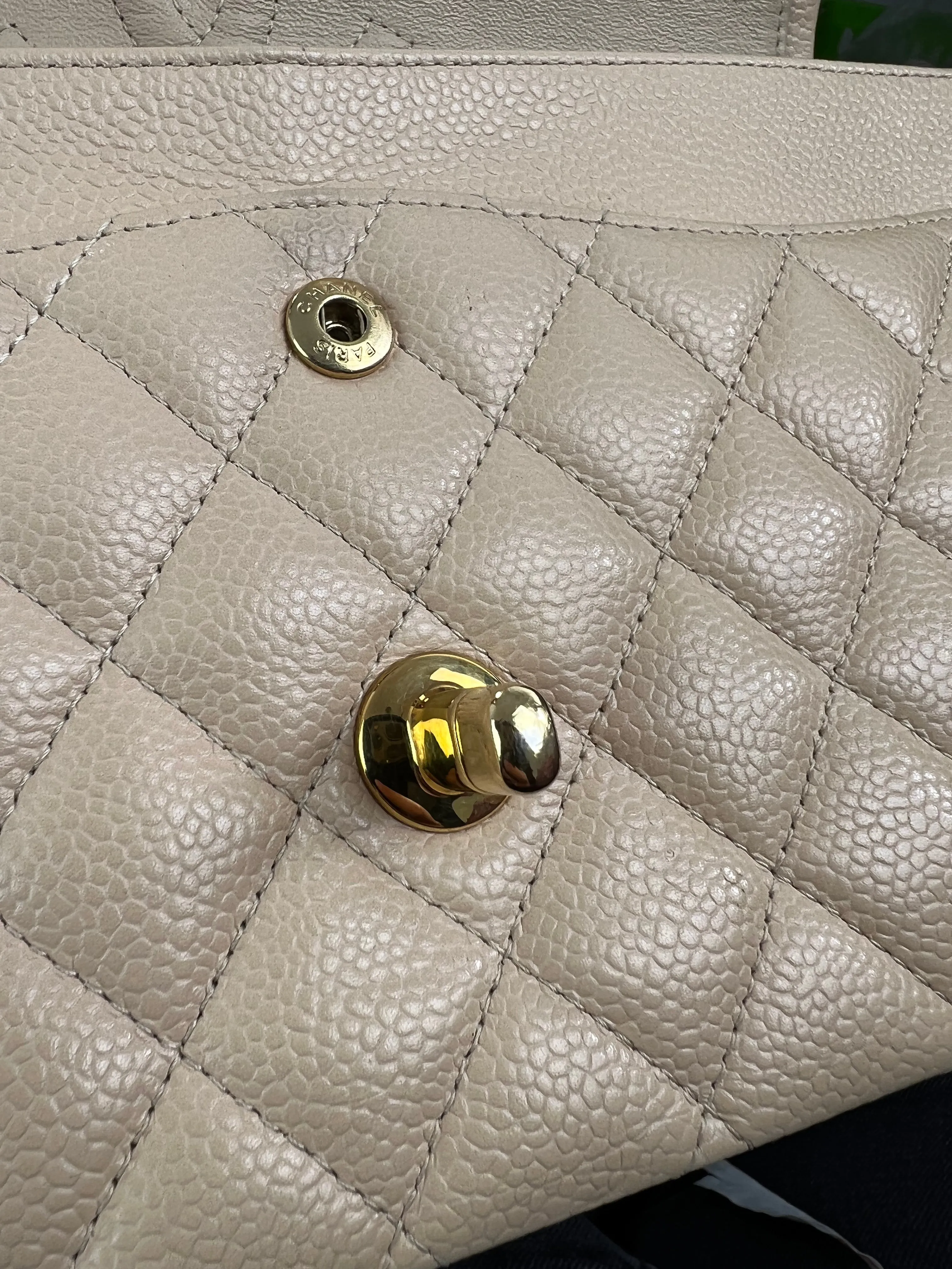 Chanel Cream Caviar Leather Medium Classic Double Flap