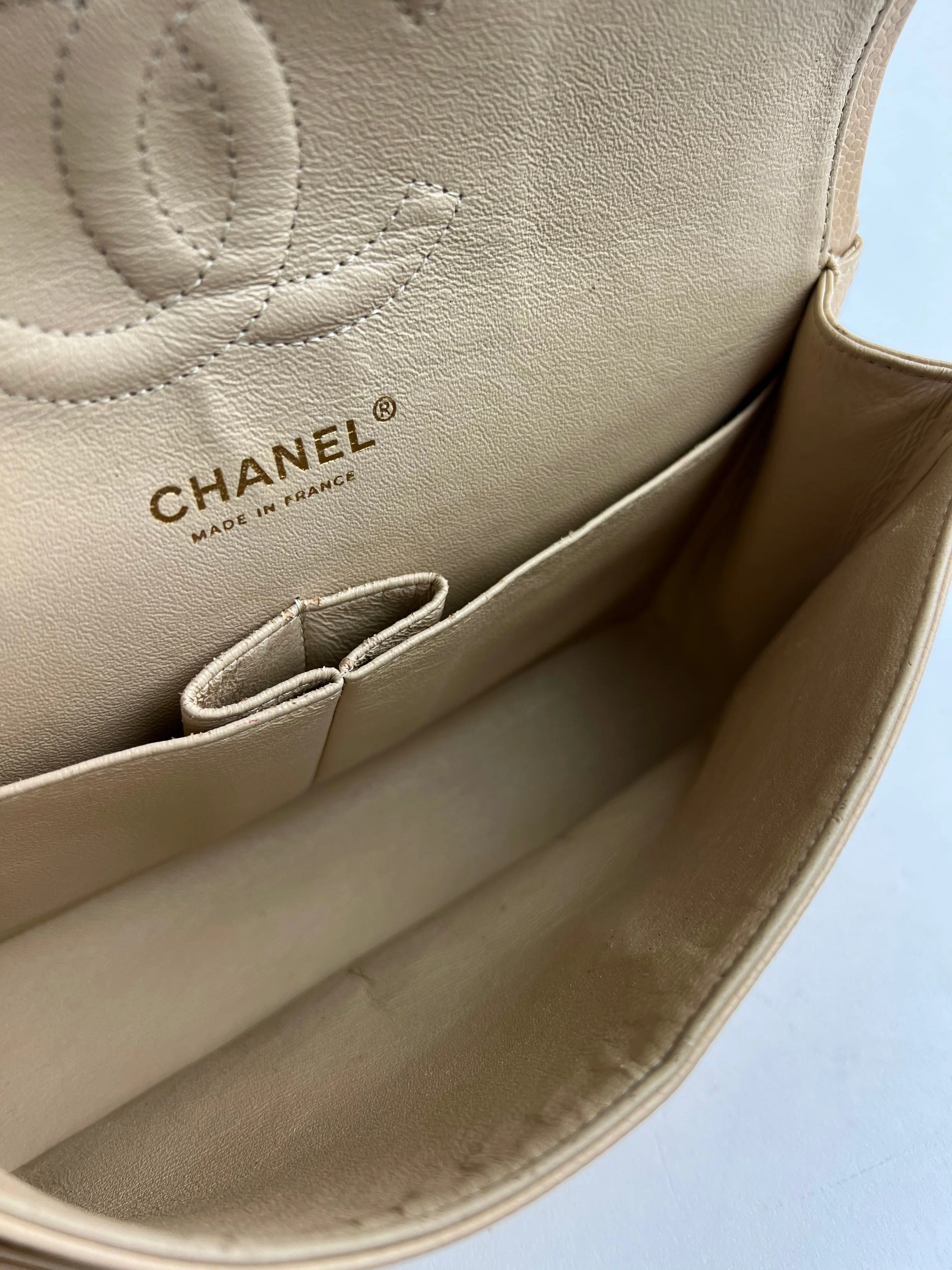 Chanel Cream Caviar Leather Medium Classic Double Flap