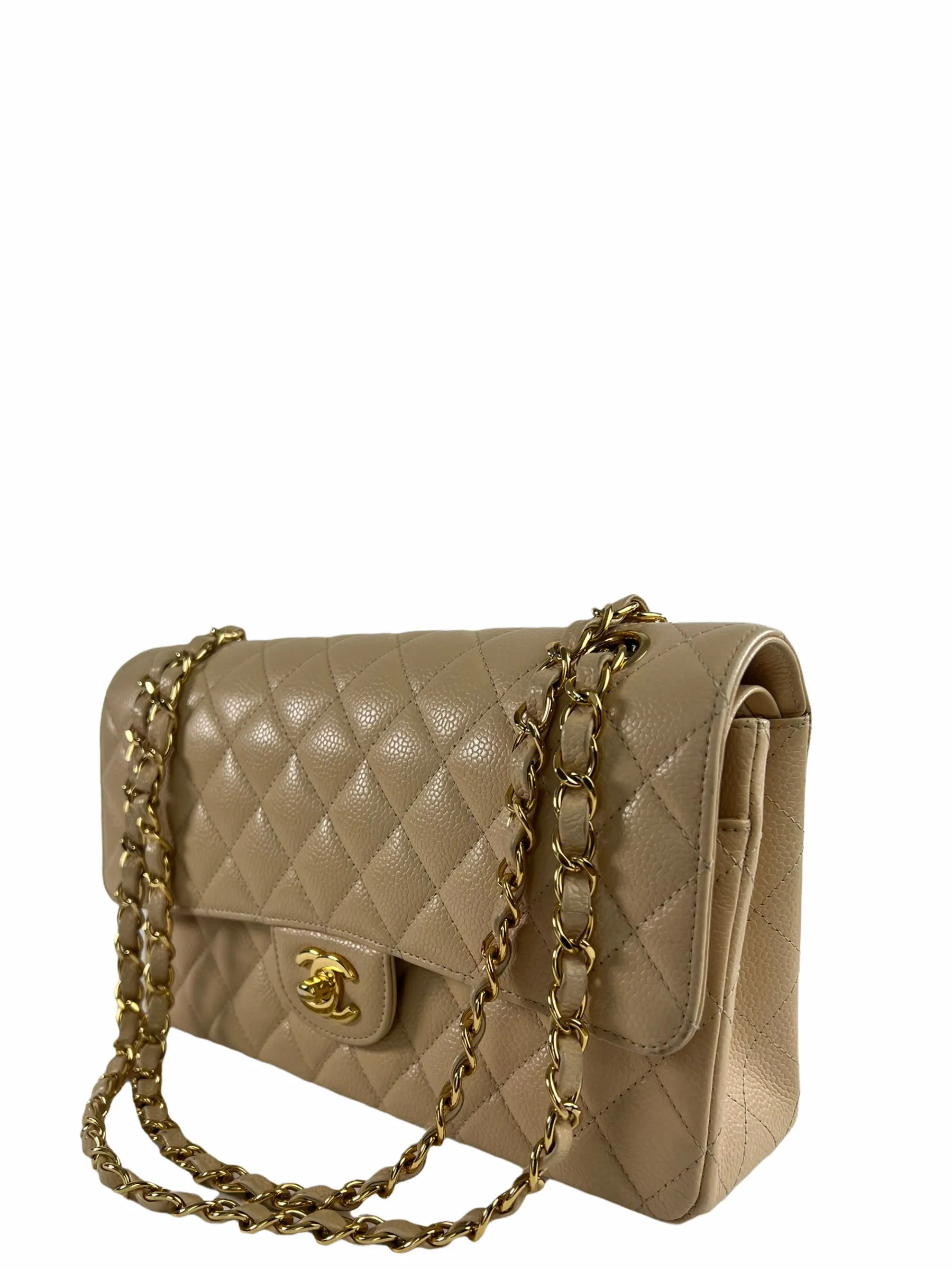 Chanel Cream Caviar Leather Medium Classic Double Flap