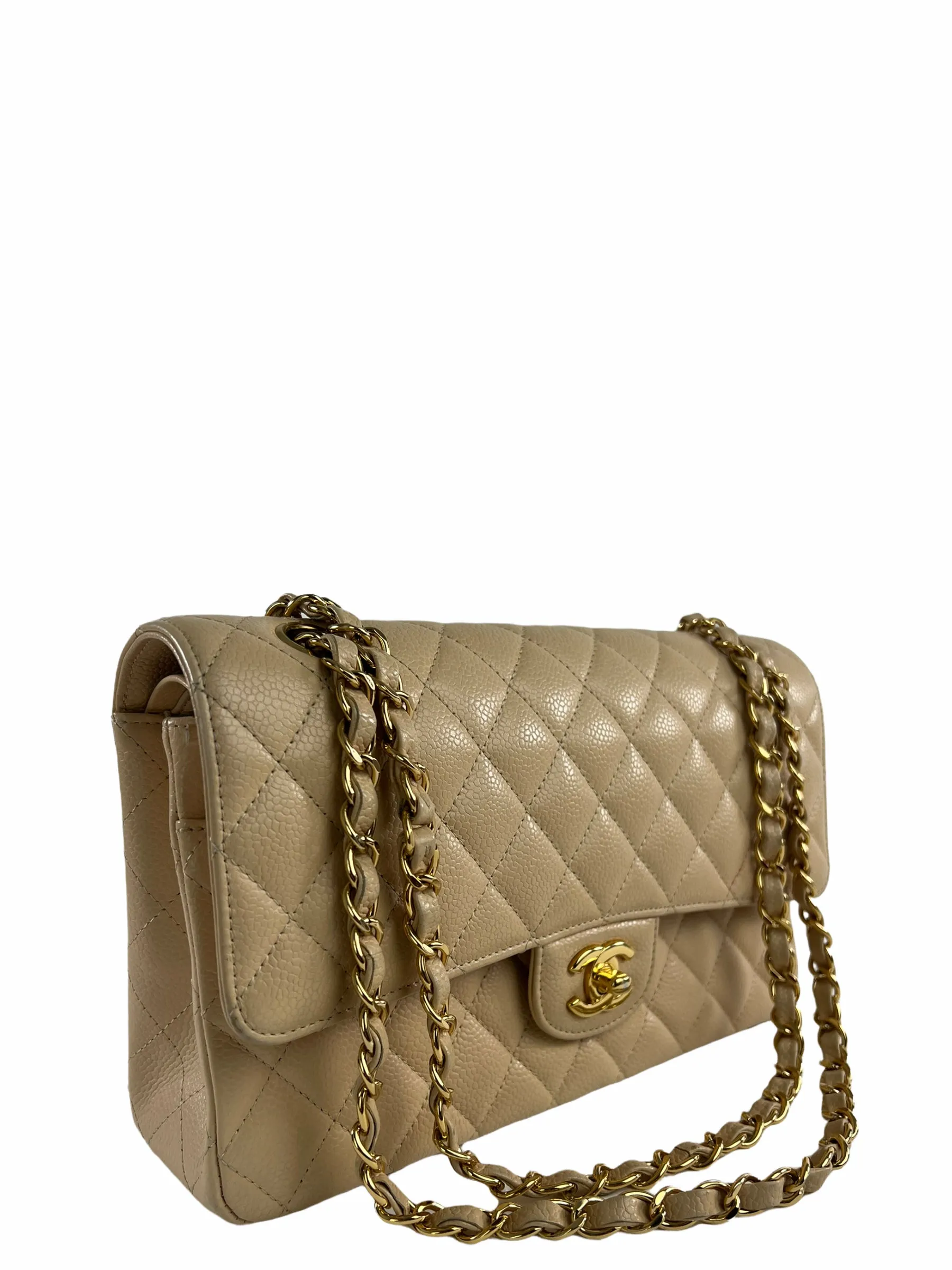 Chanel Cream Caviar Leather Medium Classic Double Flap