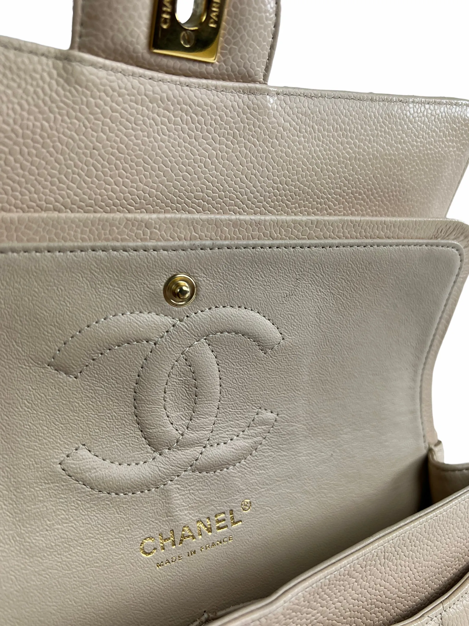 Chanel Cream Caviar Leather Medium Classic Double Flap