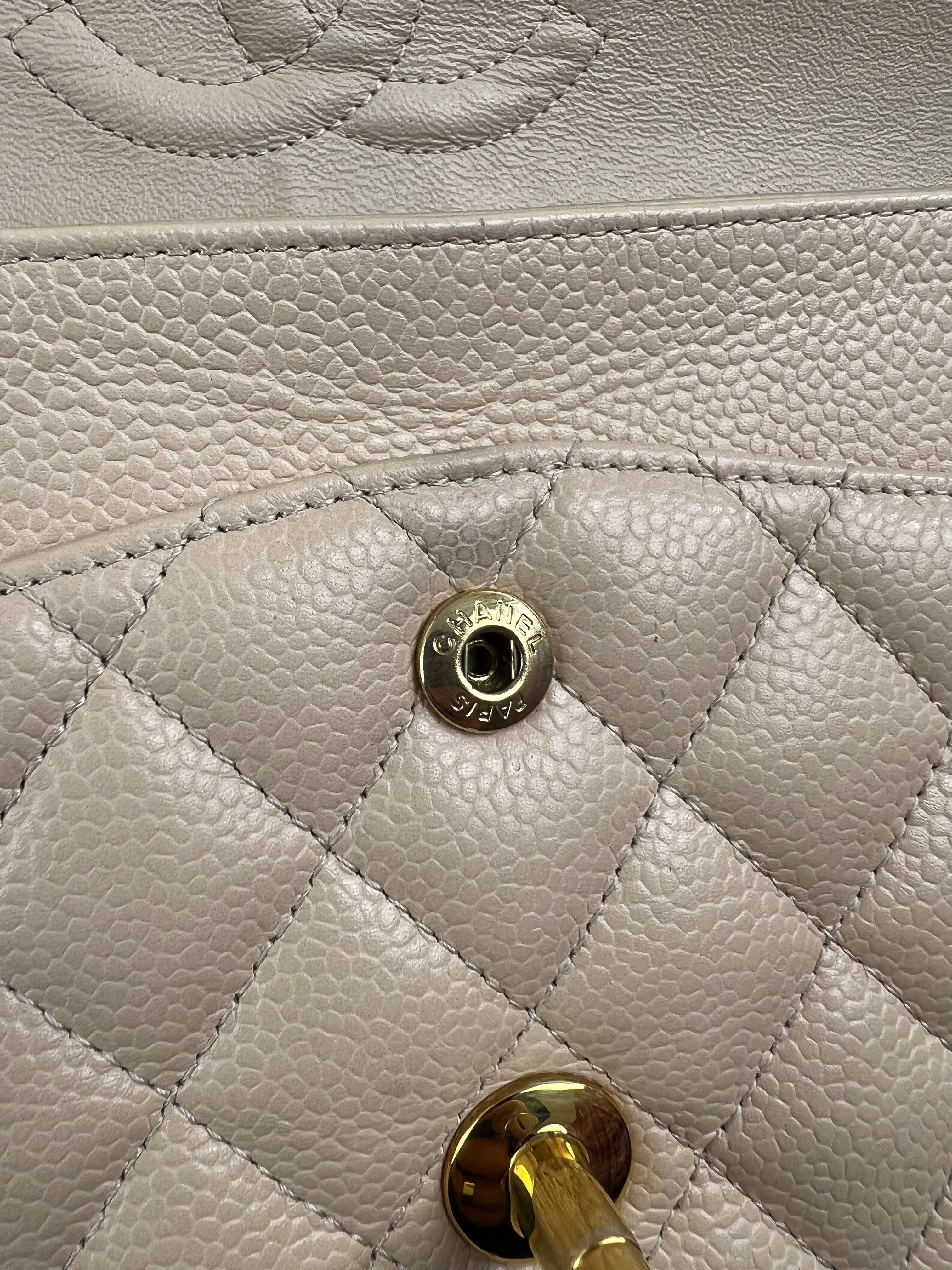 Chanel Cream Caviar Leather Medium Classic Double Flap