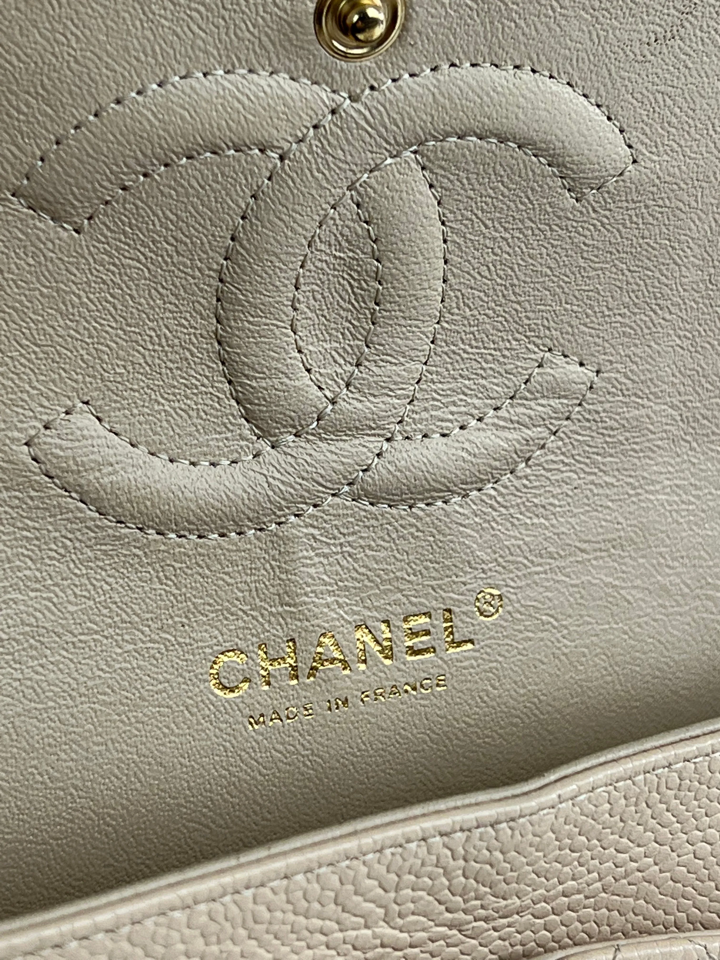 Chanel Cream Caviar Leather Medium Classic Double Flap