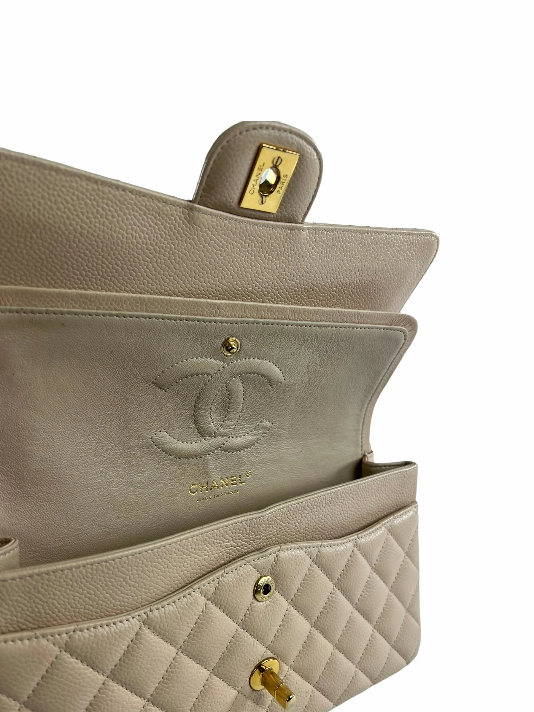 Chanel Cream Caviar Leather Medium Classic Double Flap